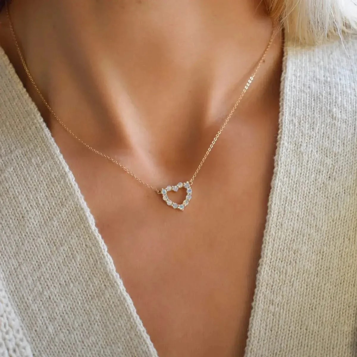 Rosecliff Small Heart Opal Necklace in 14k Gold (October) - Image 3