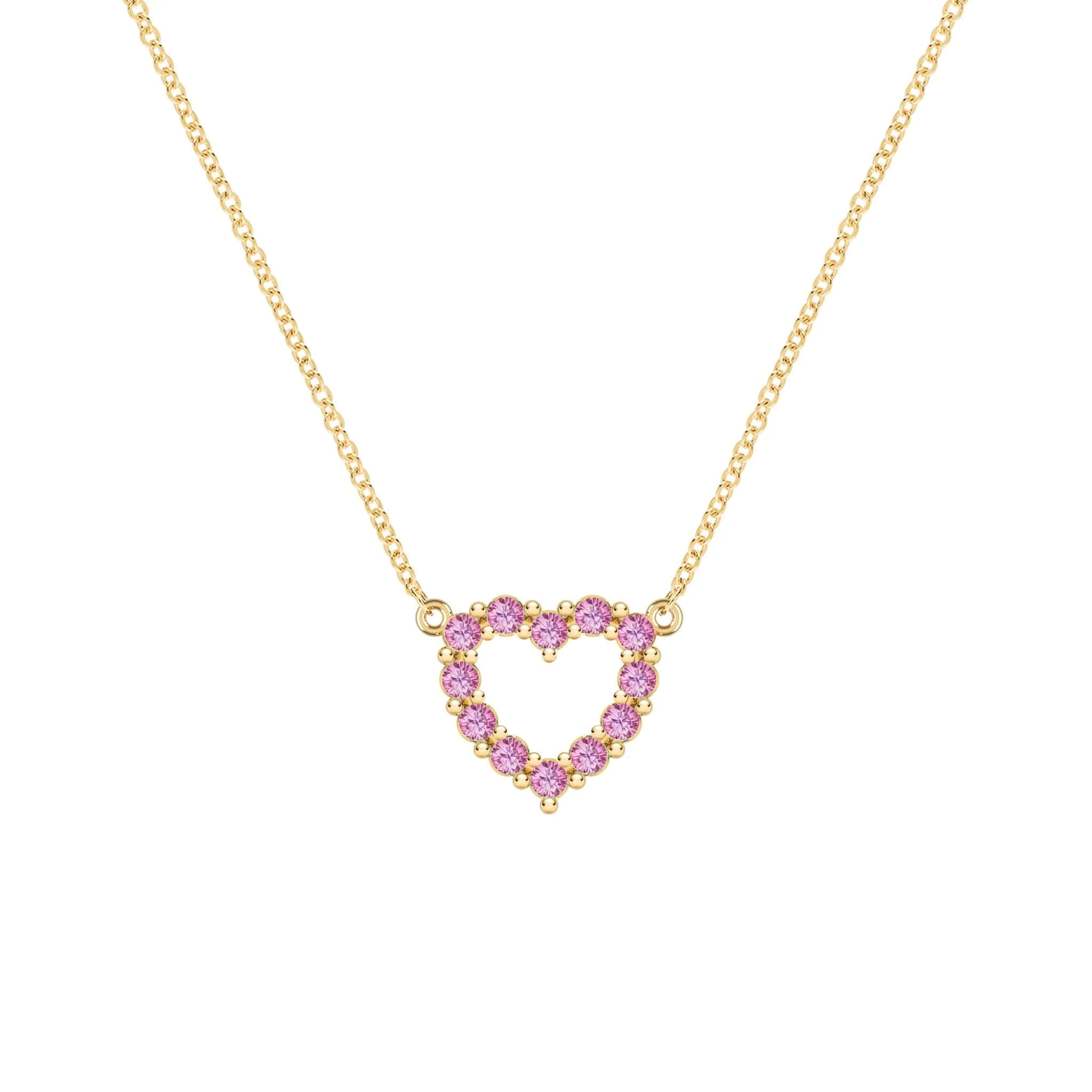 Rosecliff Small Heart Pink Sapphire Necklace in 14k Gold (October)