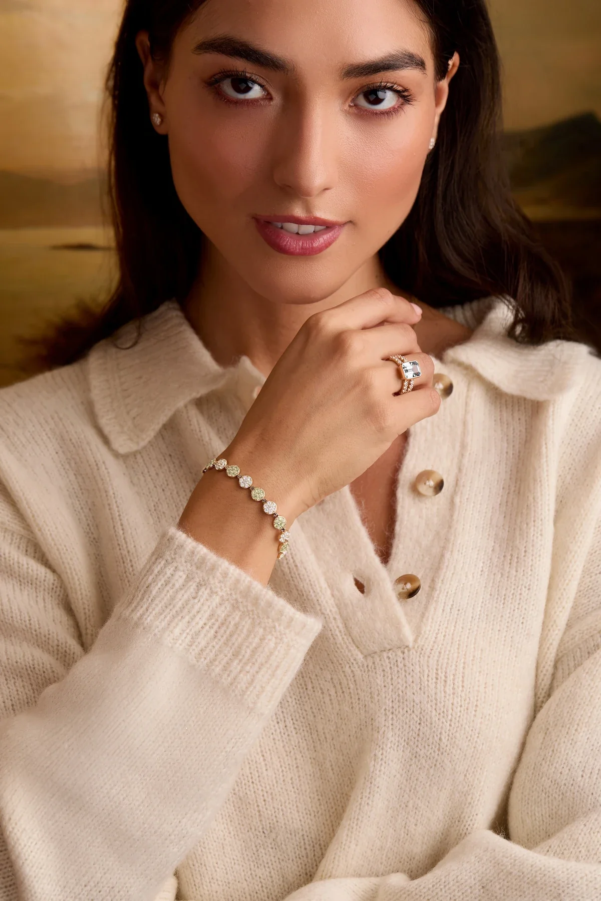 Rosecliff Tennis Diamond & Peridot Bracelet in 14k Gold (August) - Image 2