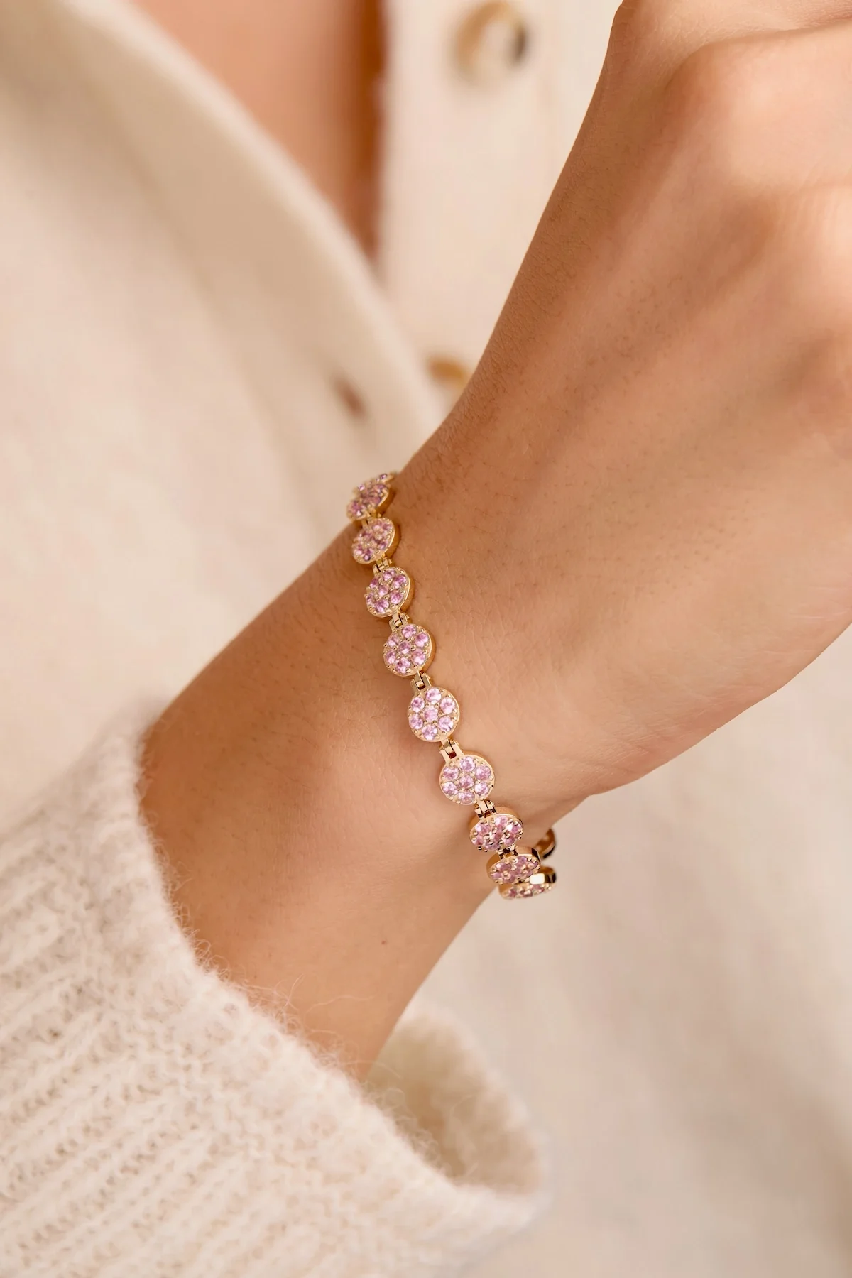 Rosecliff Tennis Pink Sapphire Bracelet in 14k Gold (October) - Image 3