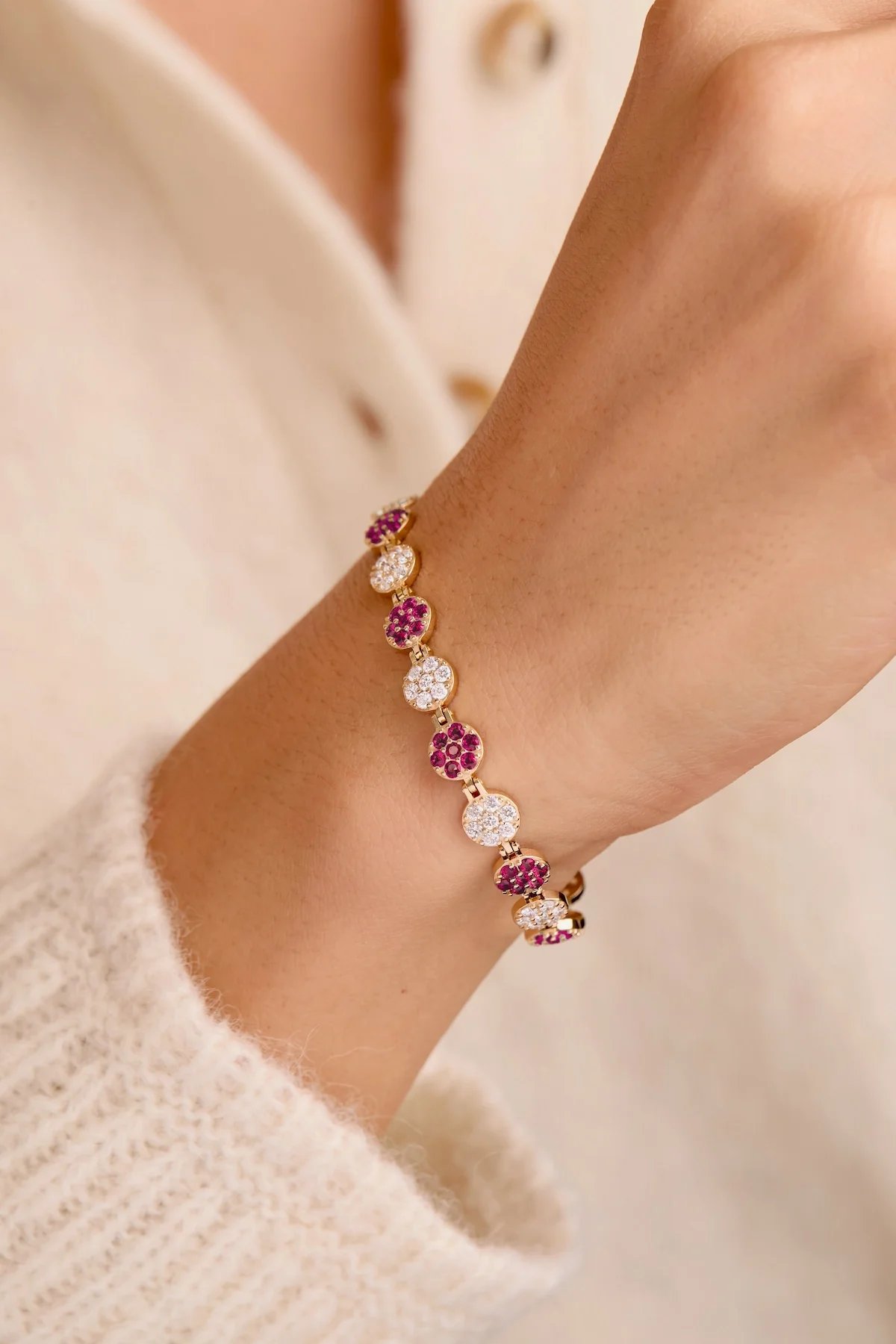 Rosecliff Tennis Diamond & Ruby Bracelet in 14k Gold (July) - Image 3