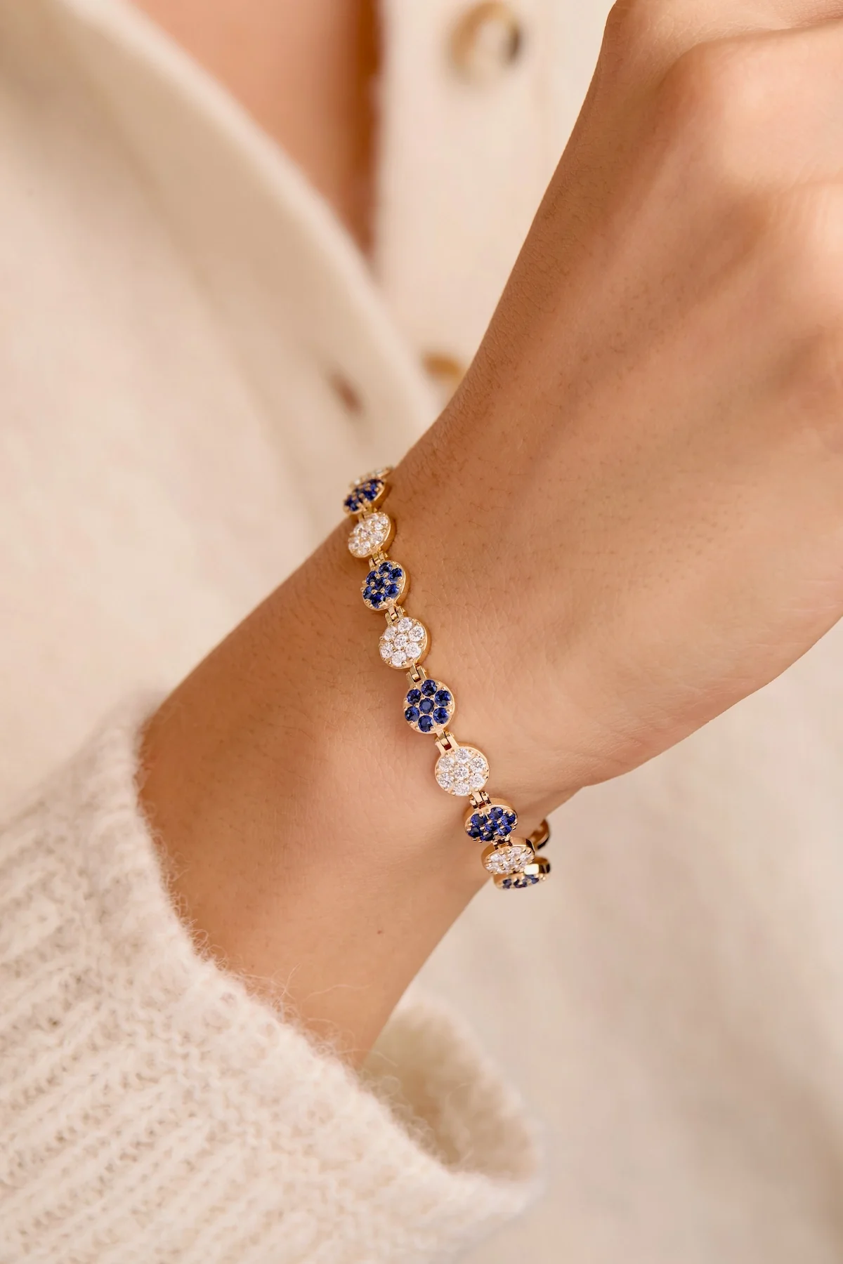 Rosecliff Tennis Diamond & Sapphire Bracelet in 14k Gold (September) - Image 3