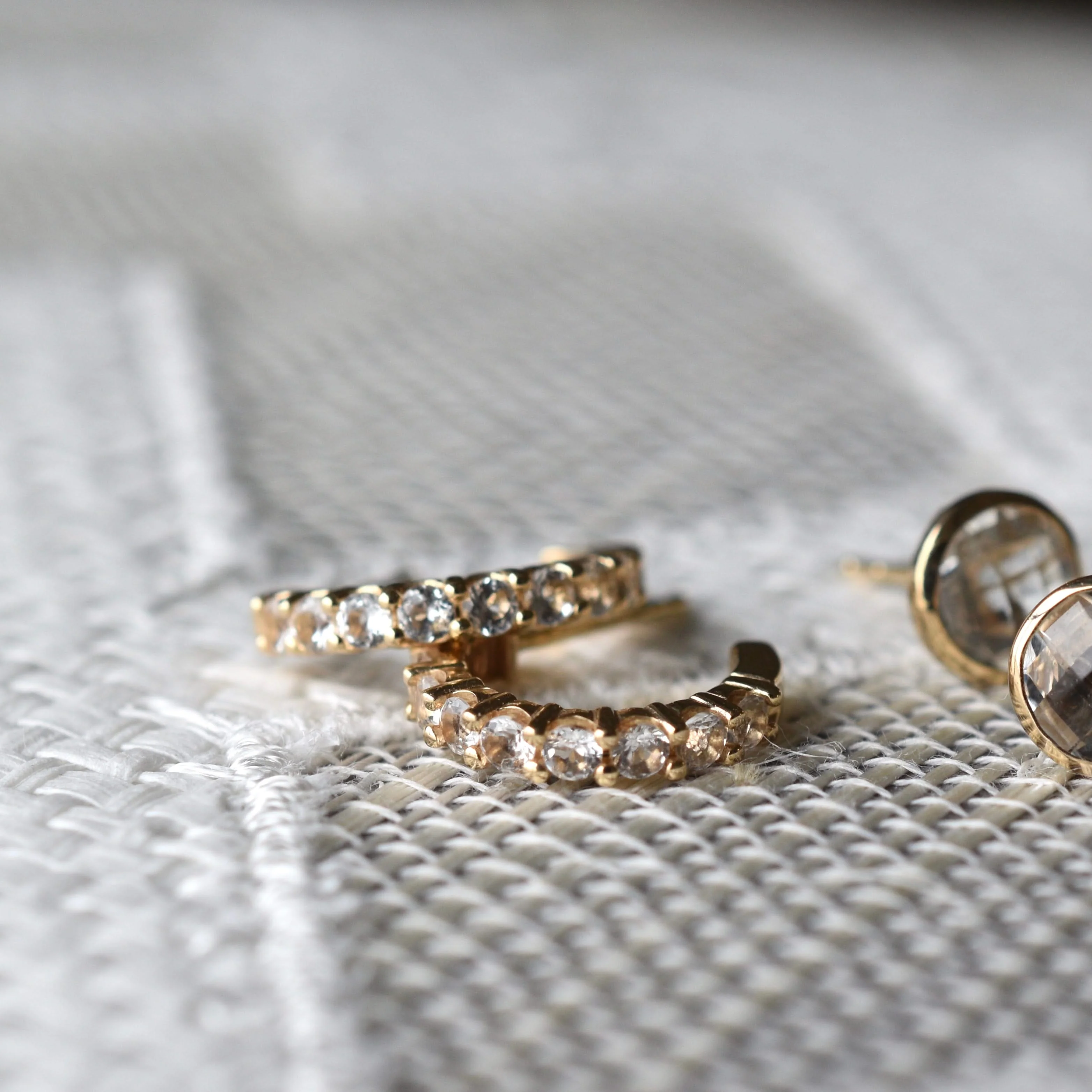 Rosecliff White Topaz Huggie Hoop Earrings in 14k Gold (April) - Image 7