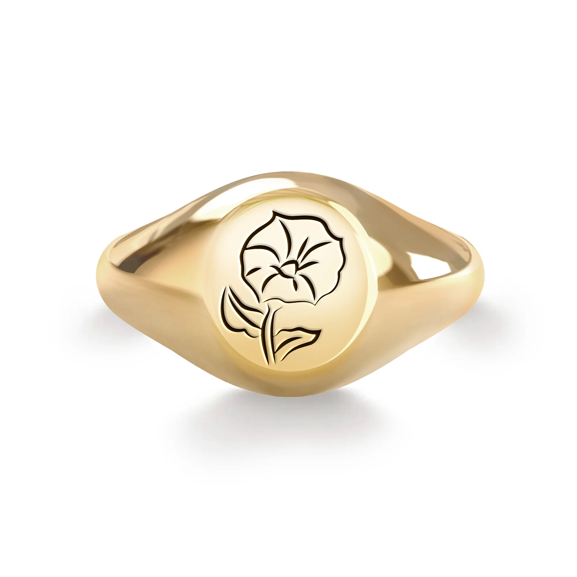Signet Birth Flower Ring in 14k Gold - Image 16