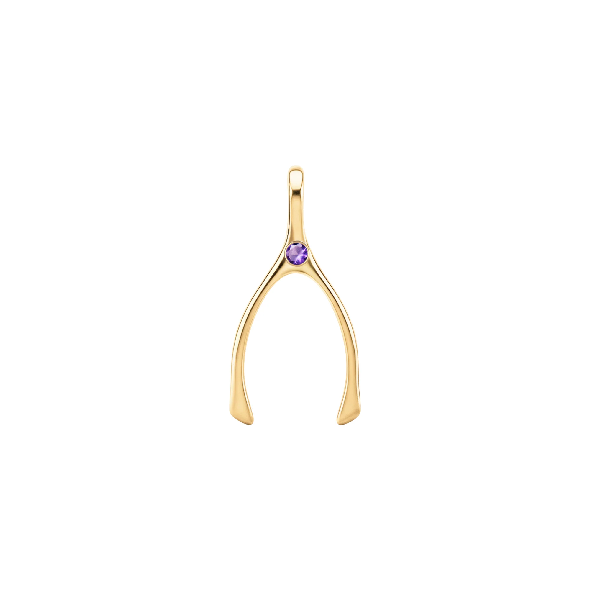 Small Amethyst Wishbone Pendant in Solid 14k Gold (February)