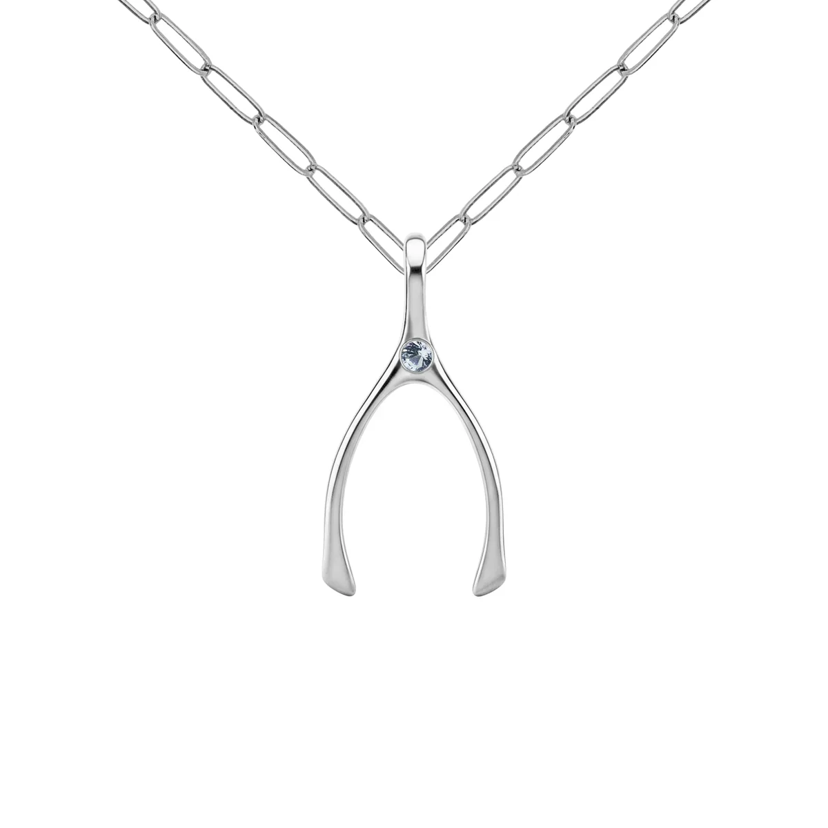 Small Aquamarine Wishbone Pendant in Solid 14k Gold (March) - Image 11