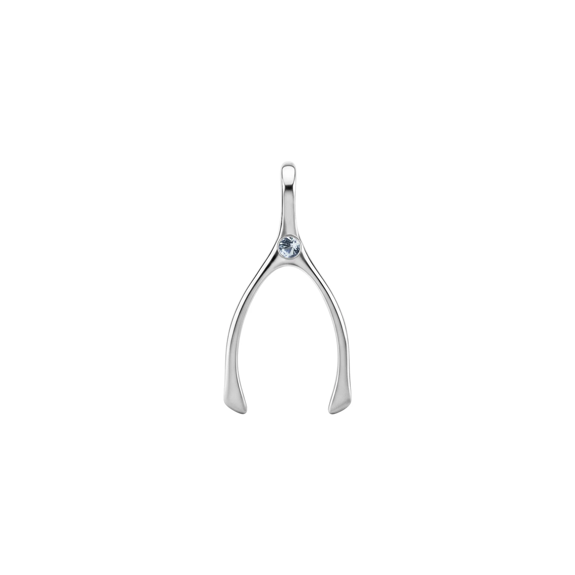 Small Aquamarine Wishbone Pendant in Solid 14k Gold (March) - Image 5