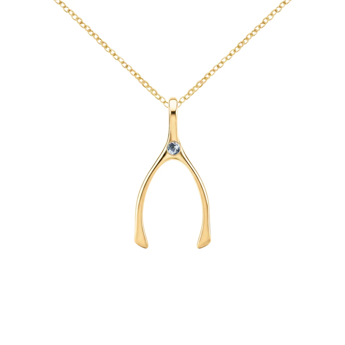 Small Aquamarine Wishbone Pendant in Solid 14k Gold (March) - Image 8