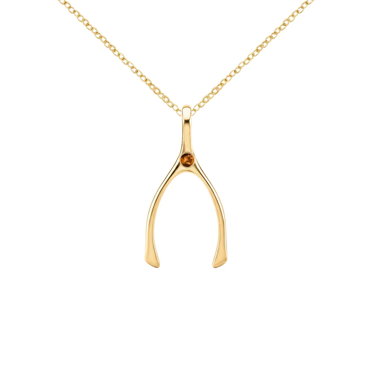 Small Citrine Wishbone Pendant in Solid 14k Gold (November) - Image 8