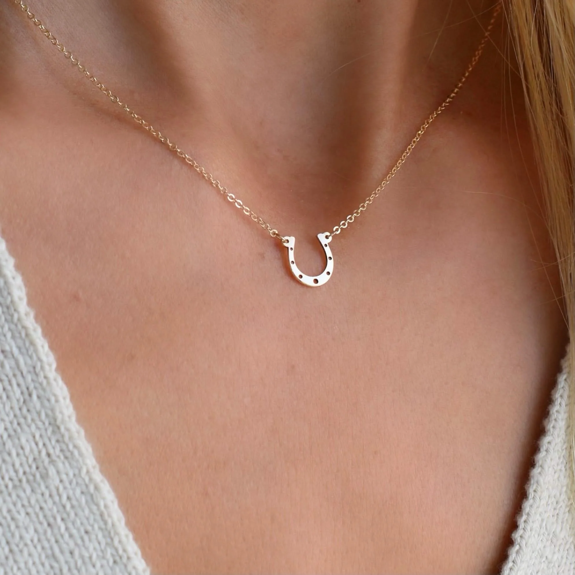 Small Flat Horseshoe Necklace in 14k Gold - Image 3
