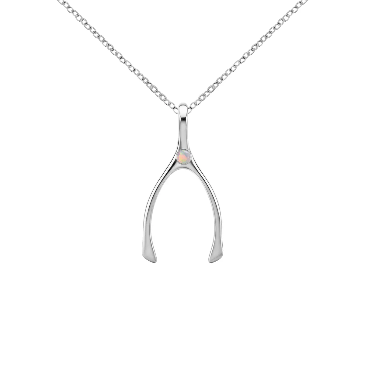 Small Opal Wishbone Pendant in Solid 14k Gold (October) - Image 10