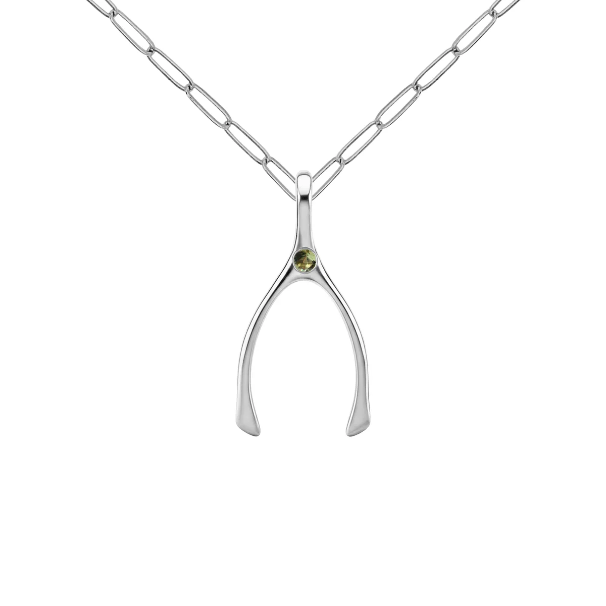Small Peridot Wishbone Pendant in Solid 14k Gold (August) - Image 11