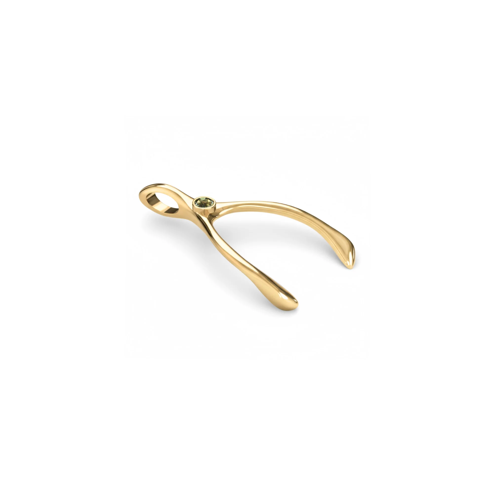 Small Peridot Wishbone Pendant in Solid 14k Gold (August) - Image 7
