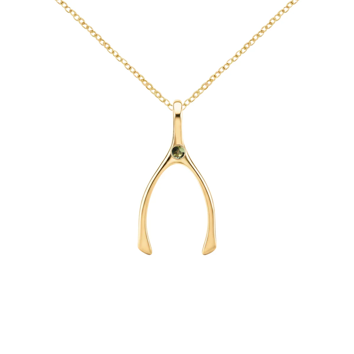 Small Peridot Wishbone Pendant in Solid 14k Gold (August) - Image 8