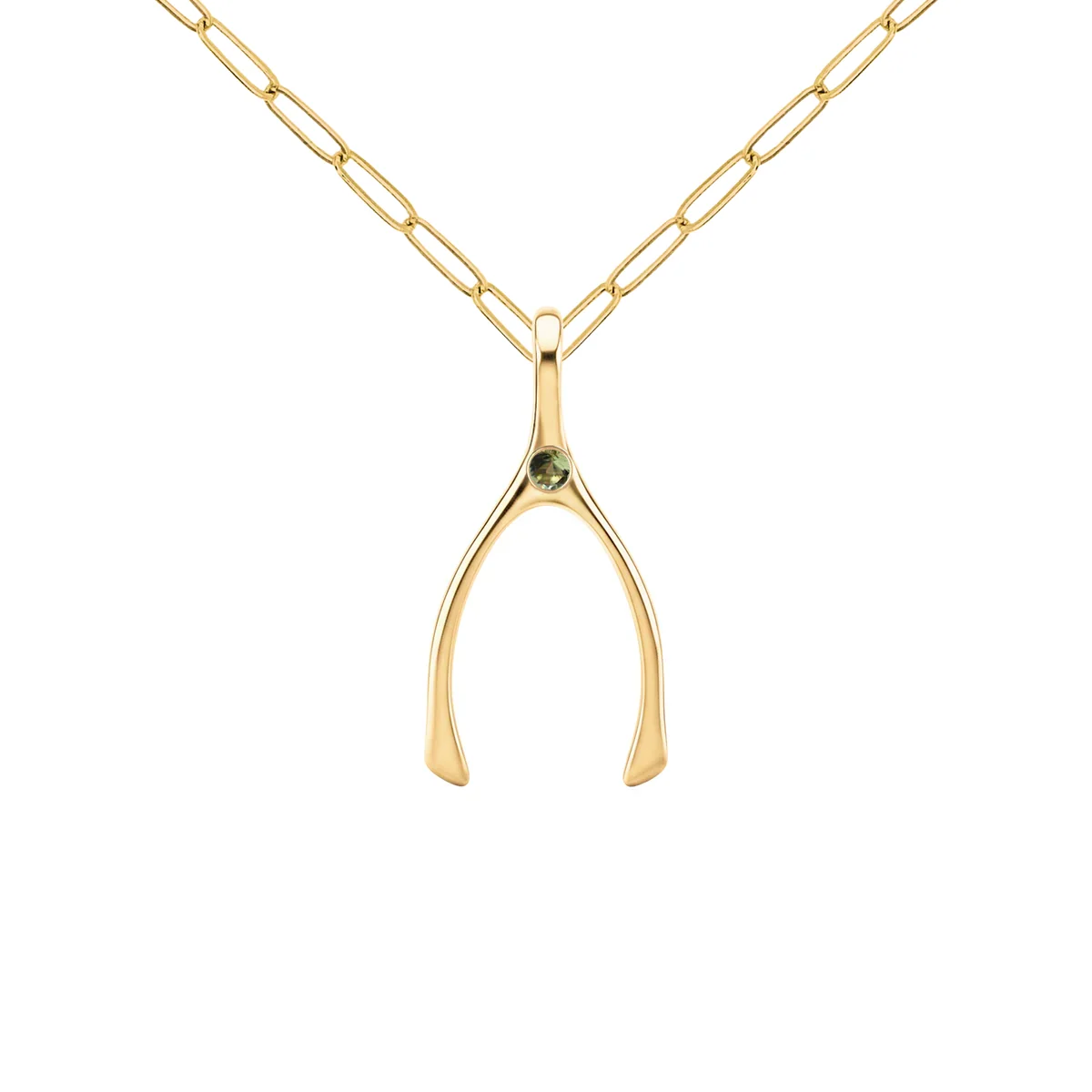 Small Peridot Wishbone Pendant in Solid 14k Gold (August) - Image 9