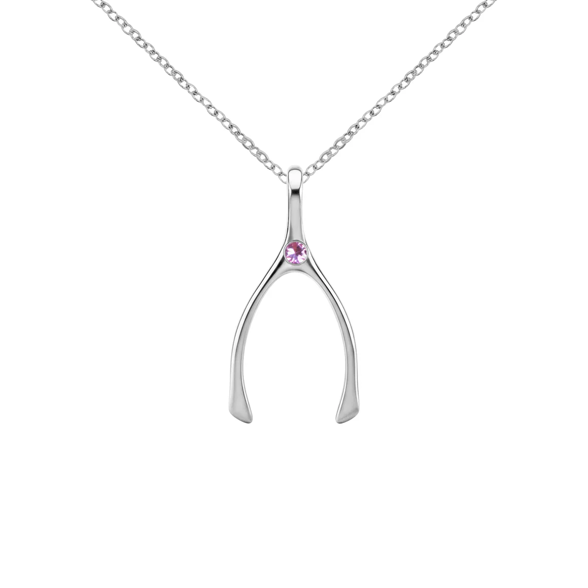 Small Pink Sapphire Wishbone Pendant in Solid 14k Gold (October) - Image 10