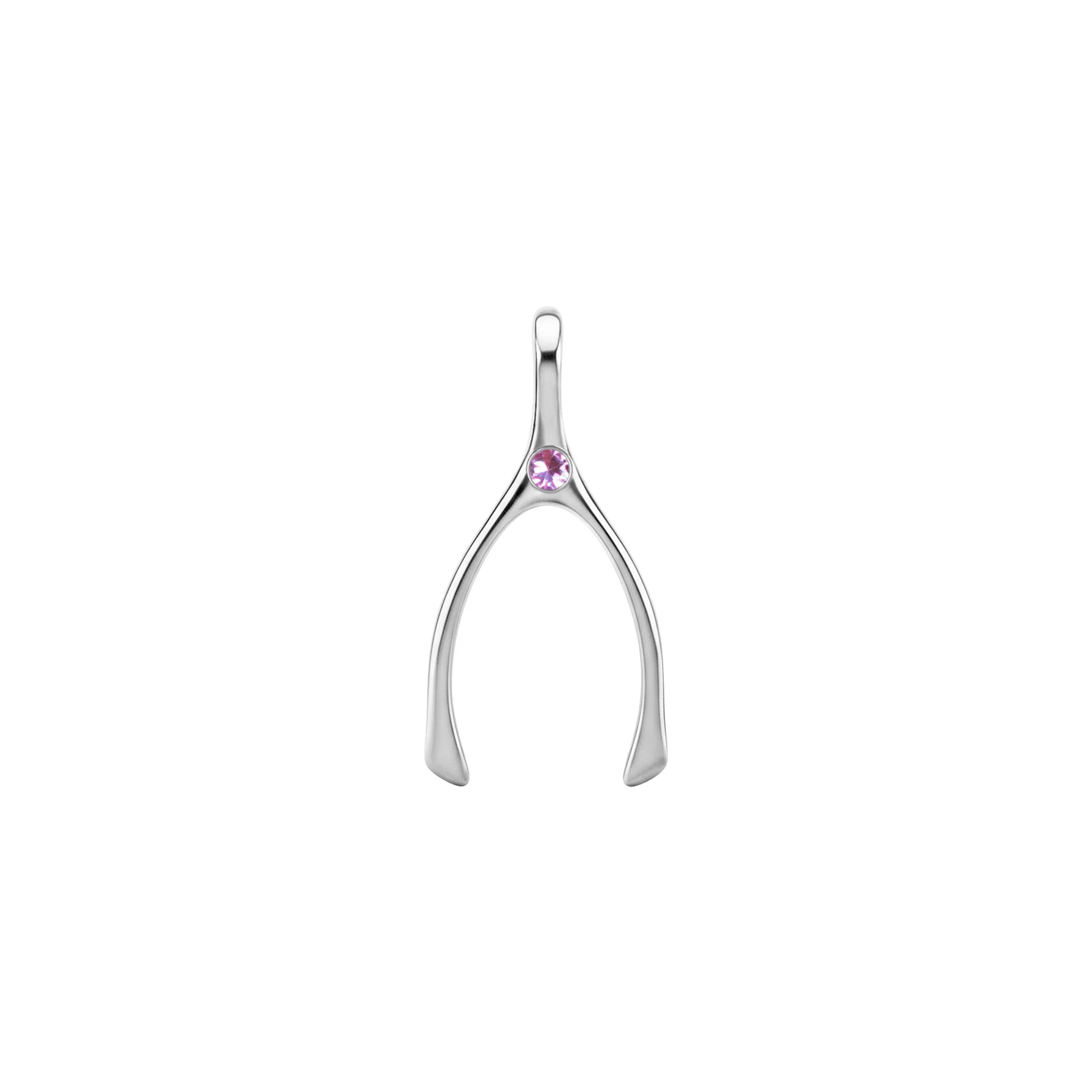 Small Pink Sapphire Wishbone Pendant in Solid 14k Gold (October) - Image 5