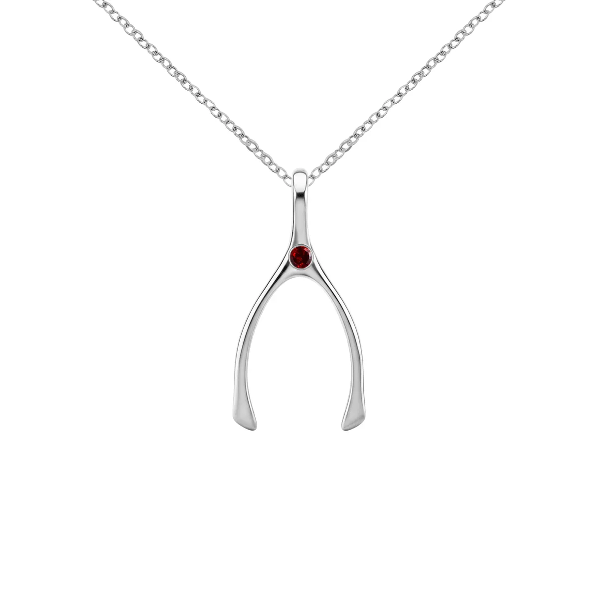 Small Garnet Wishbone Pendant in Solid 14k Gold (January) - Image 10