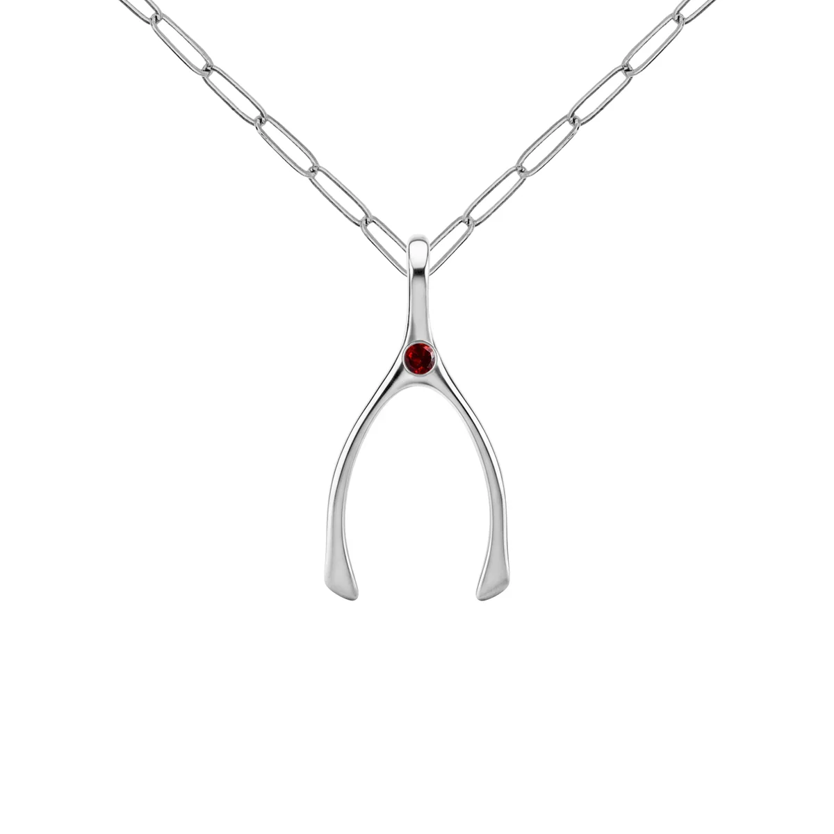 Small Garnet Wishbone Pendant in Solid 14k Gold (January) - Image 11