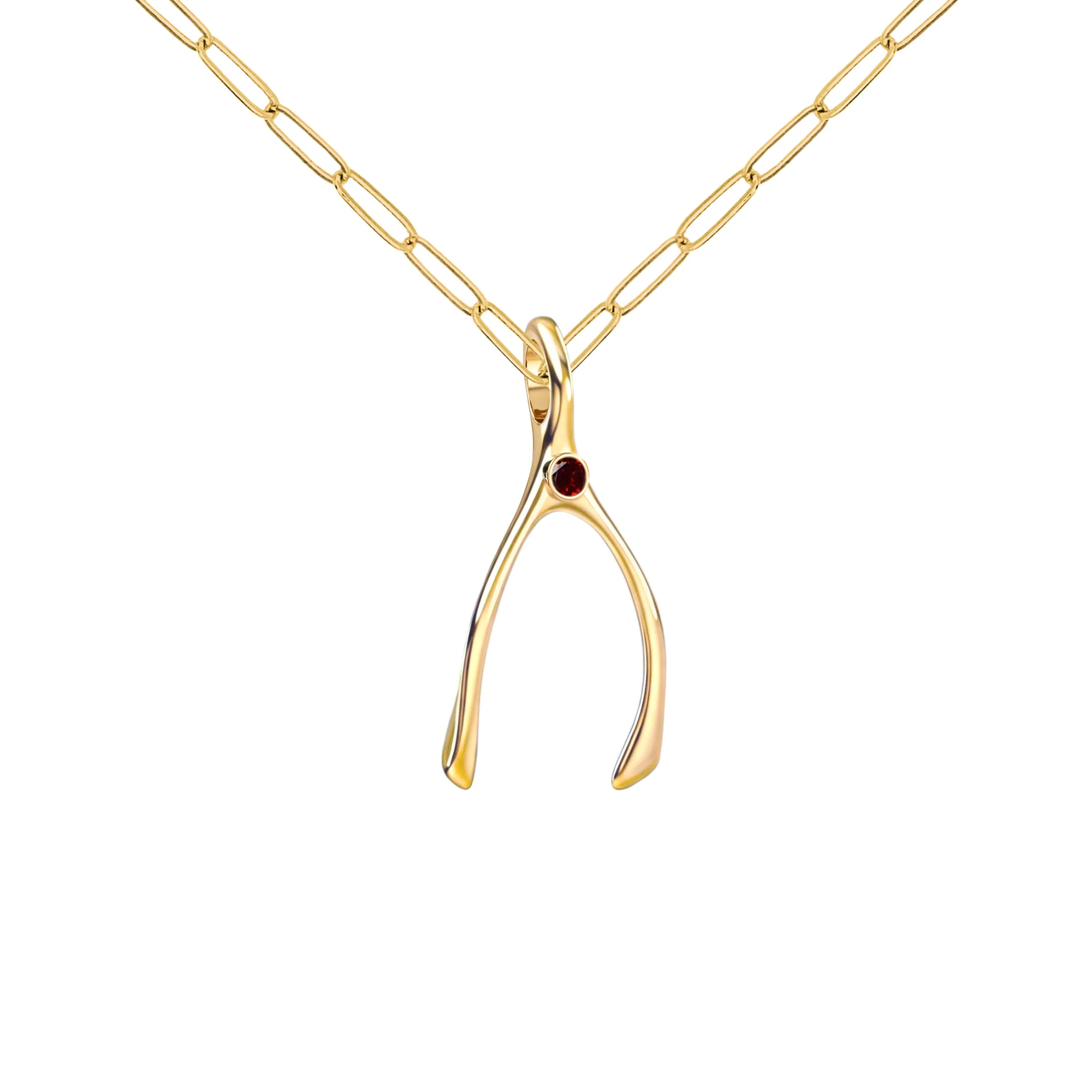 Small Garnet Wishbone Pendant in Solid 14k Gold (January) - Image 4