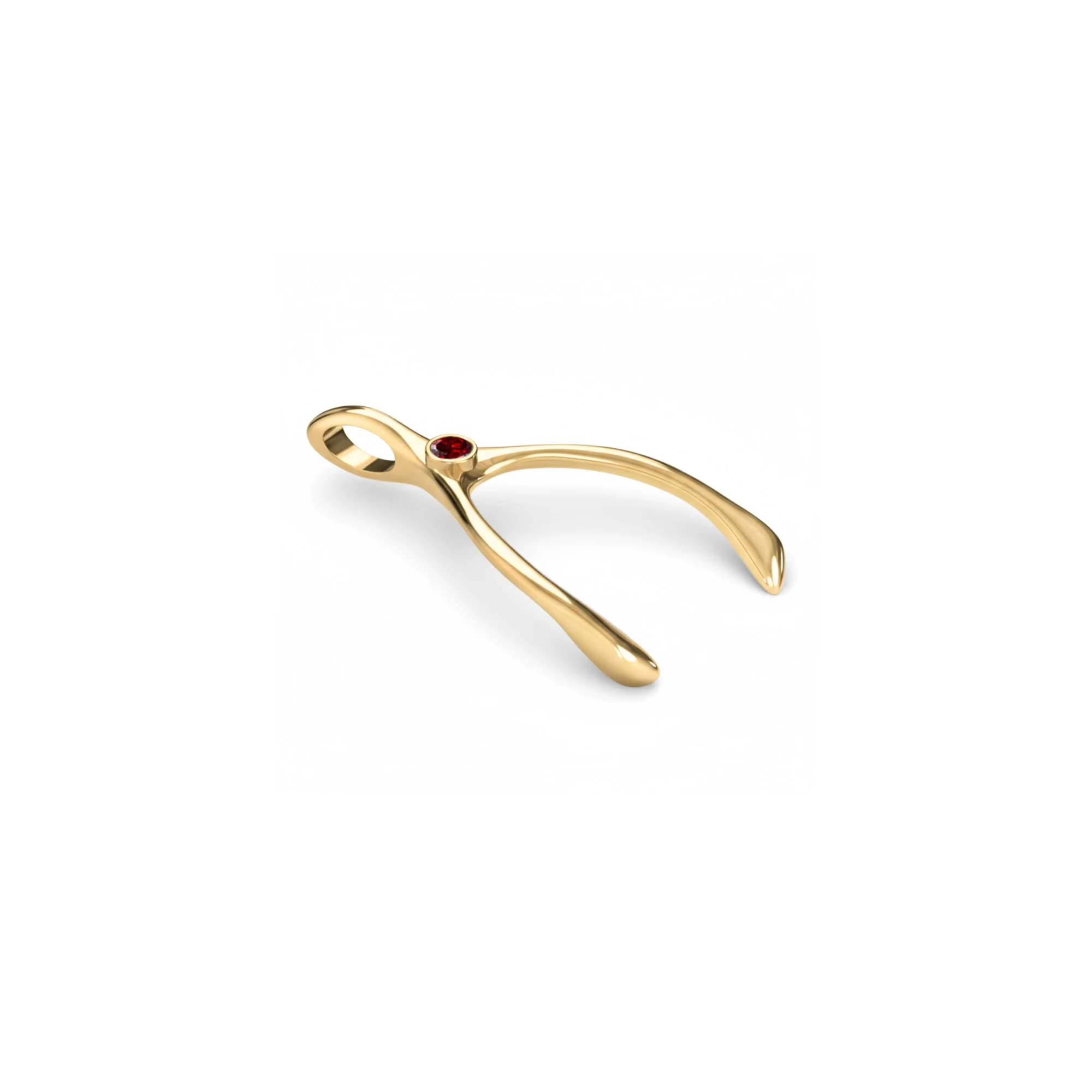 Small Garnet Wishbone Pendant in Solid 14k Gold (January) - Image 7