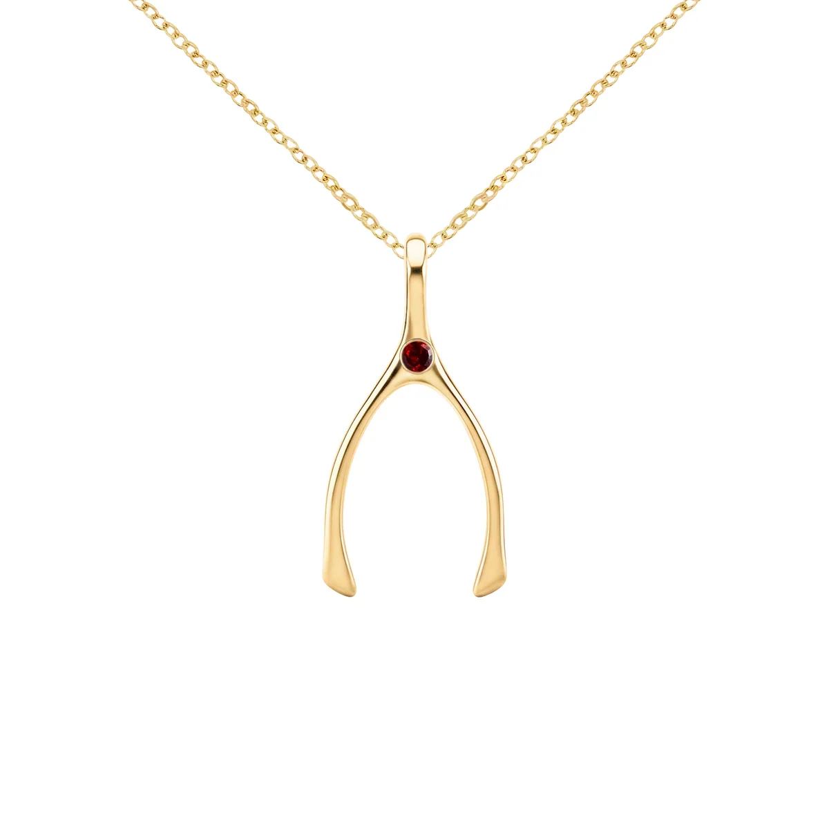 Small Garnet Wishbone Pendant in Solid 14k Gold (January) - Image 8