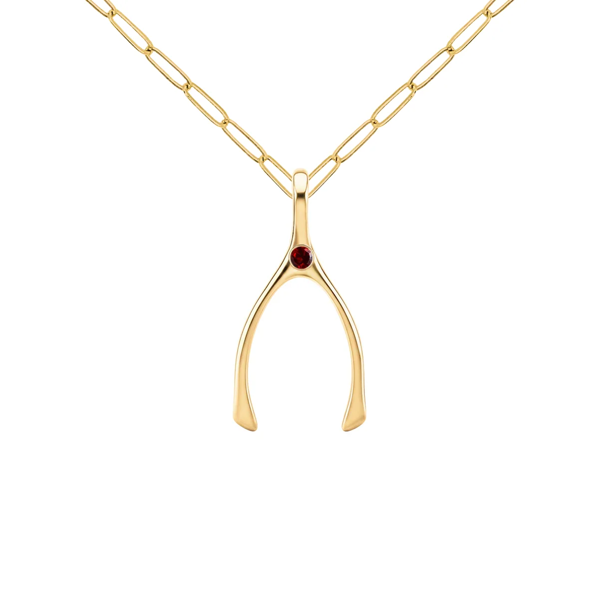 Small Garnet Wishbone Pendant in Solid 14k Gold (January) - Image 9