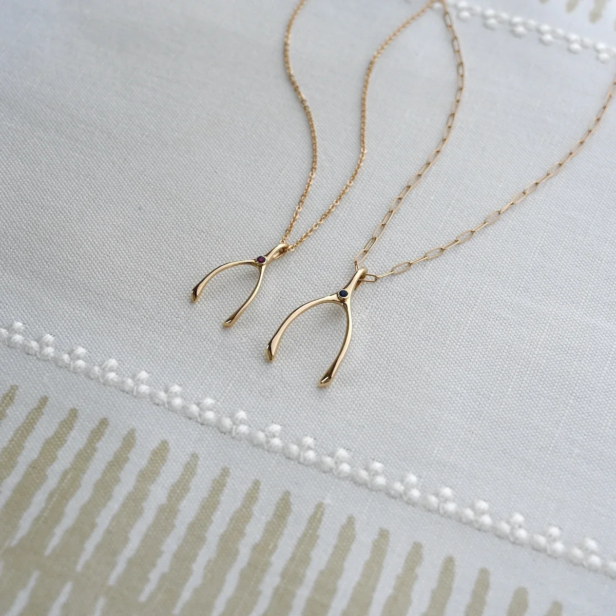 Large Wishbone Birthstone Pendant in 14K Gold - Image 6