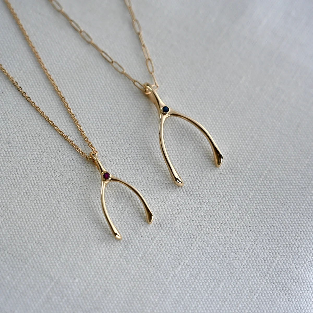 Large Wishbone Birthstone Pendant in 14K Gold - Image 7