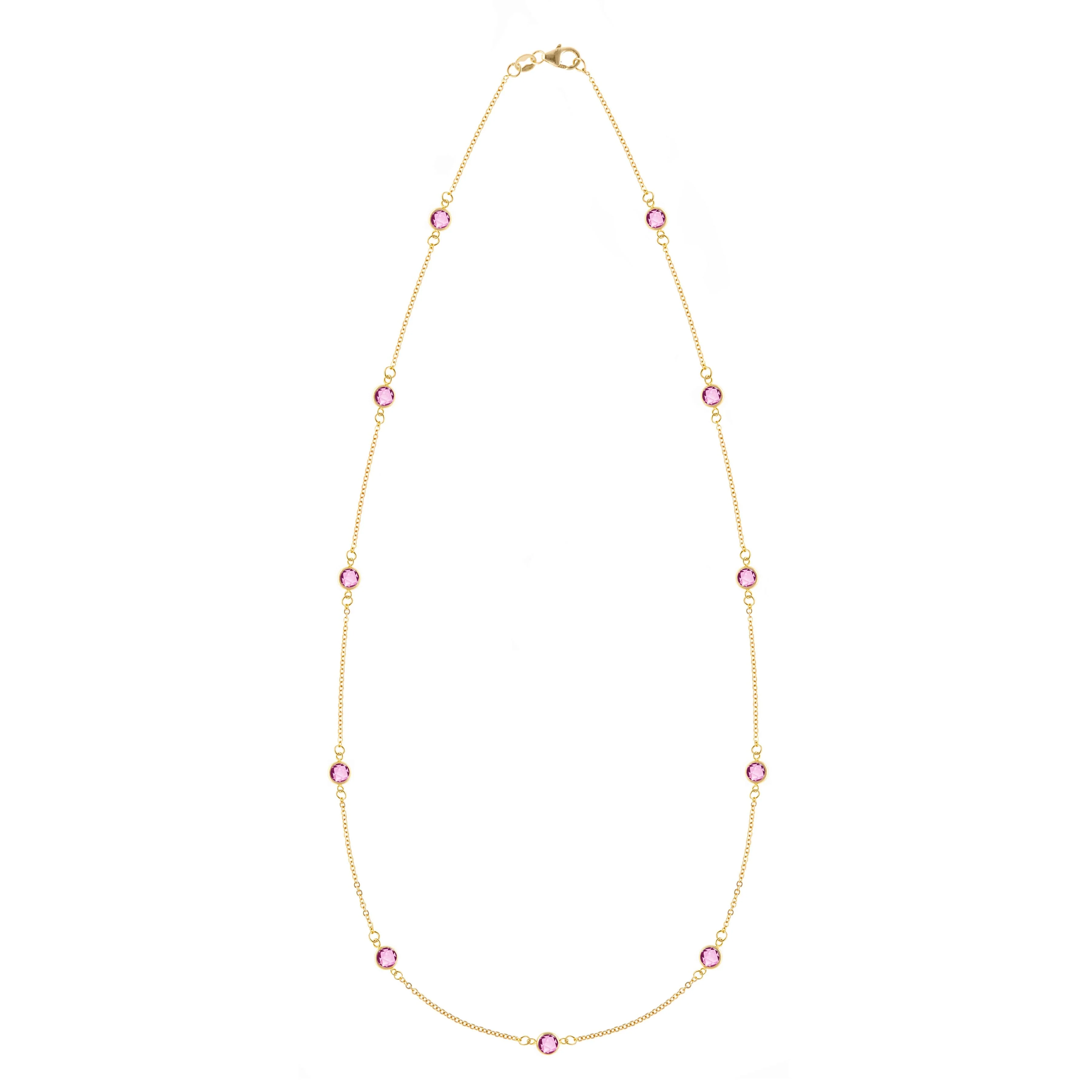 The Vault: Bayberry 11 Pink Sapphire Necklace, Yellow Gold Size Medium with 1" Extender