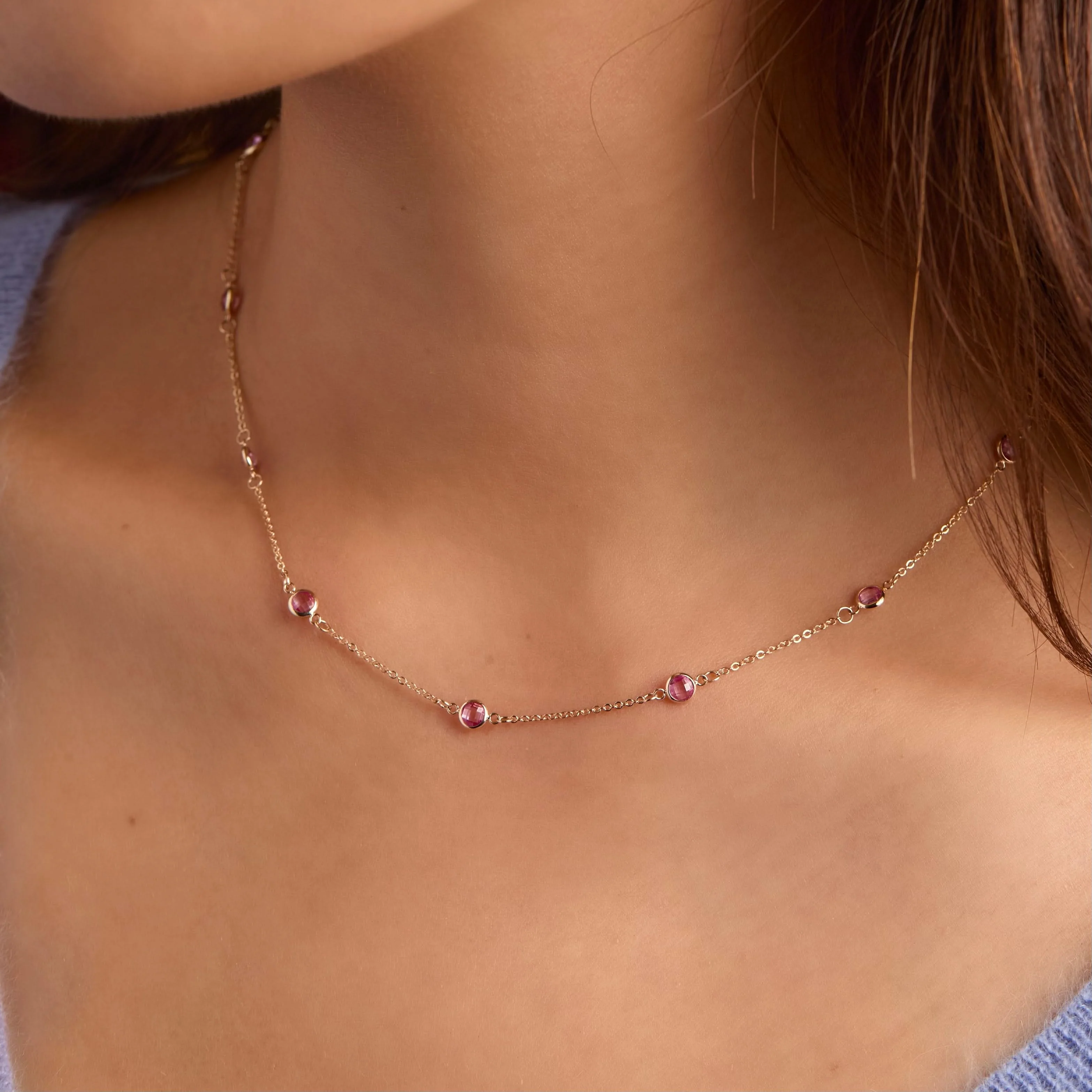 The Vault: Bayberry 11 Pink Sapphire Necklace, Yellow Gold Size Medium with 1" Extender - Image 3