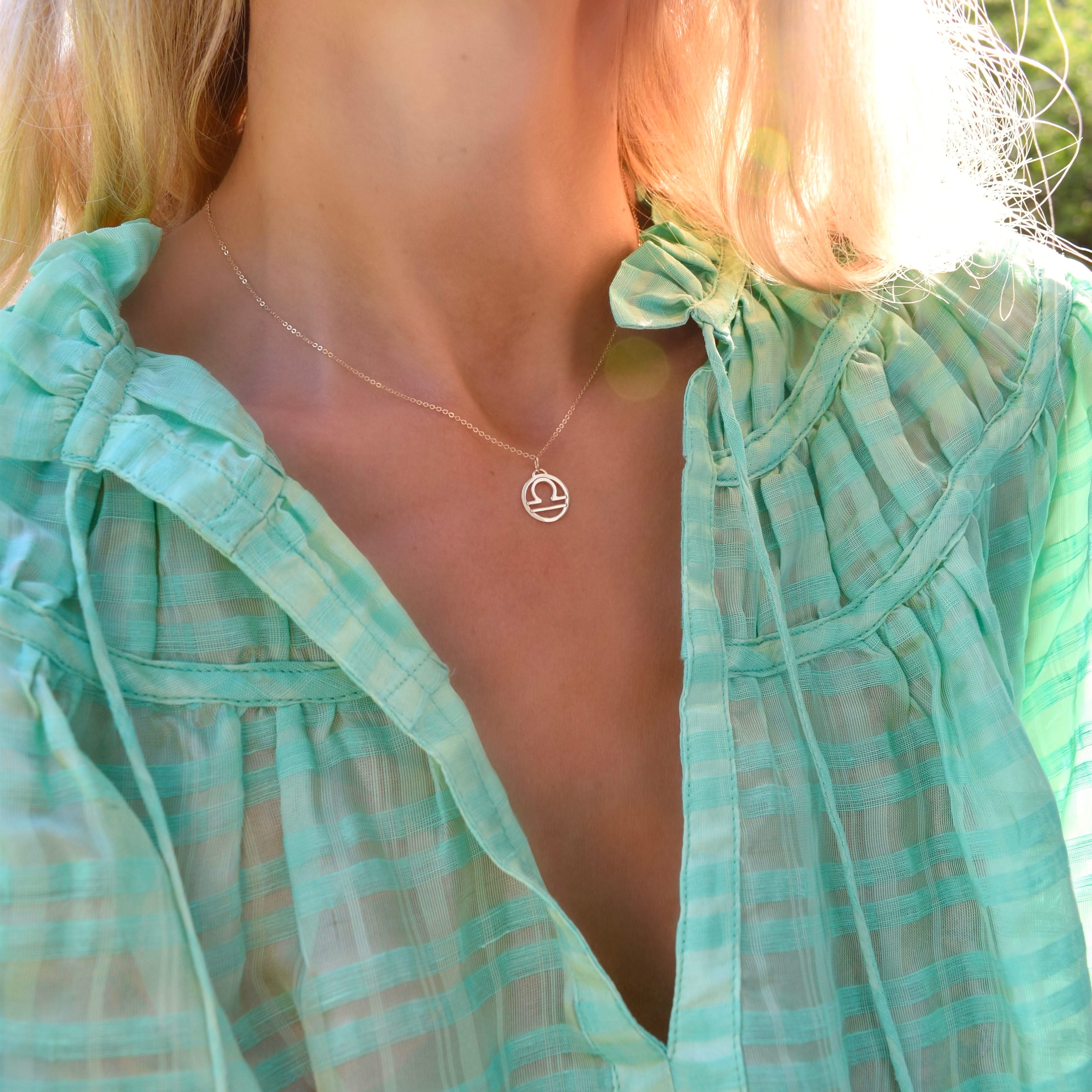 Flat Libra Pendant with Classic Chain in 14k Gold - Image 2