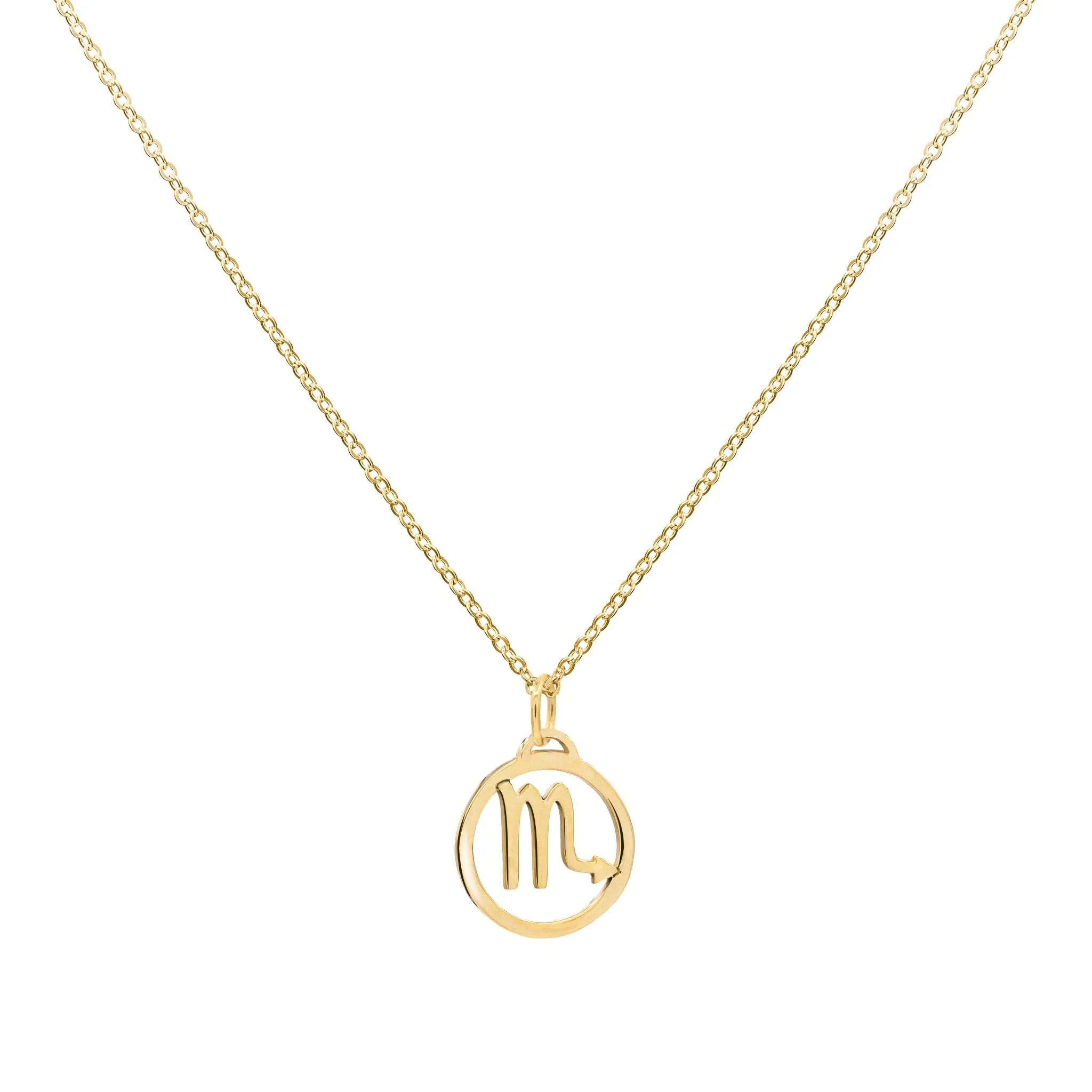 Flat Scorpio Pendant with Classic Chain in 14k Gold