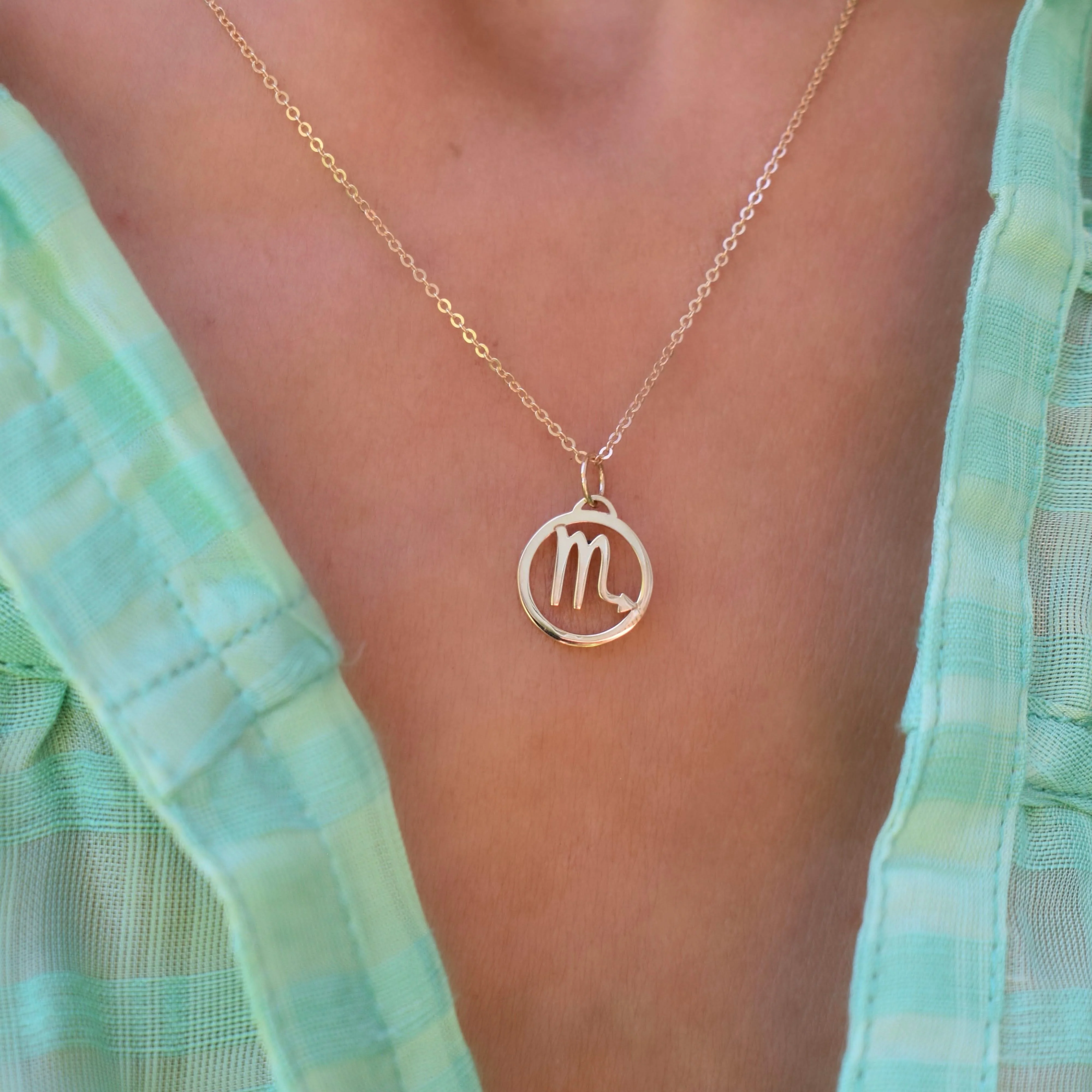 Flat Scorpio Pendant with Classic Chain in 14k Gold - Image 3