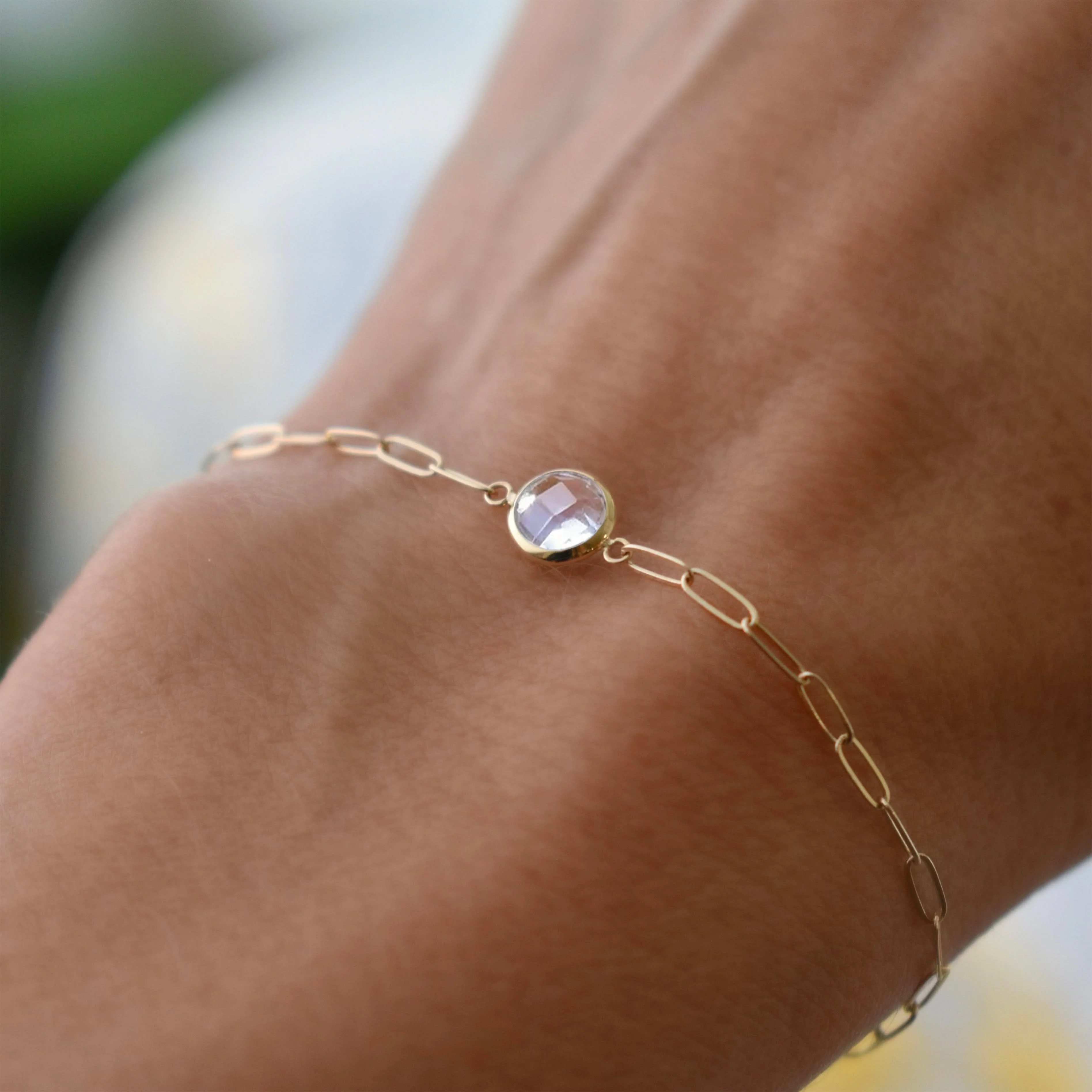 Grand 1 White Topaz Adelaide Mini Bracelet in 14k Gold (April) - Image 8