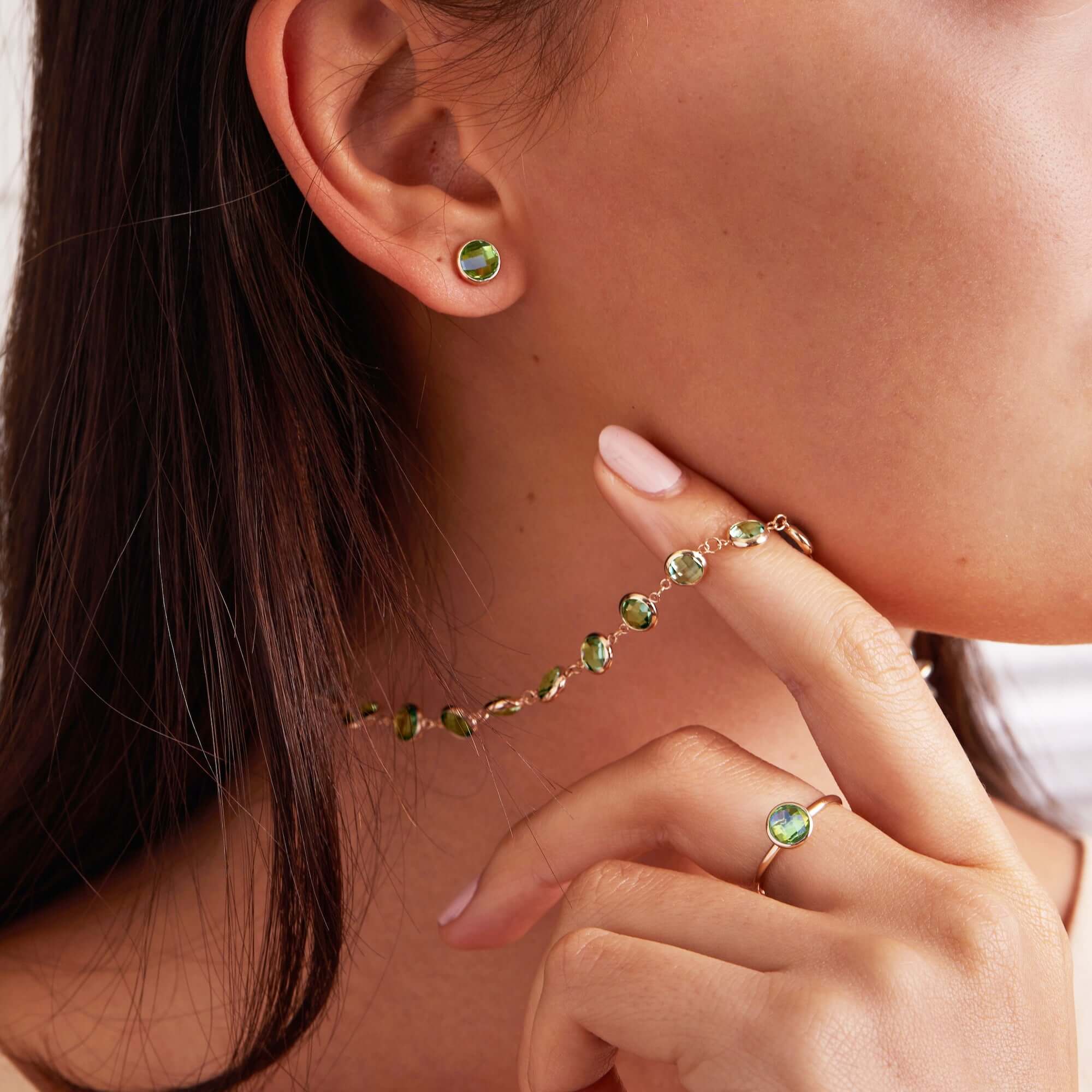 The Vault: Grand Peridot Stud Earrings, White Gold - Image 3