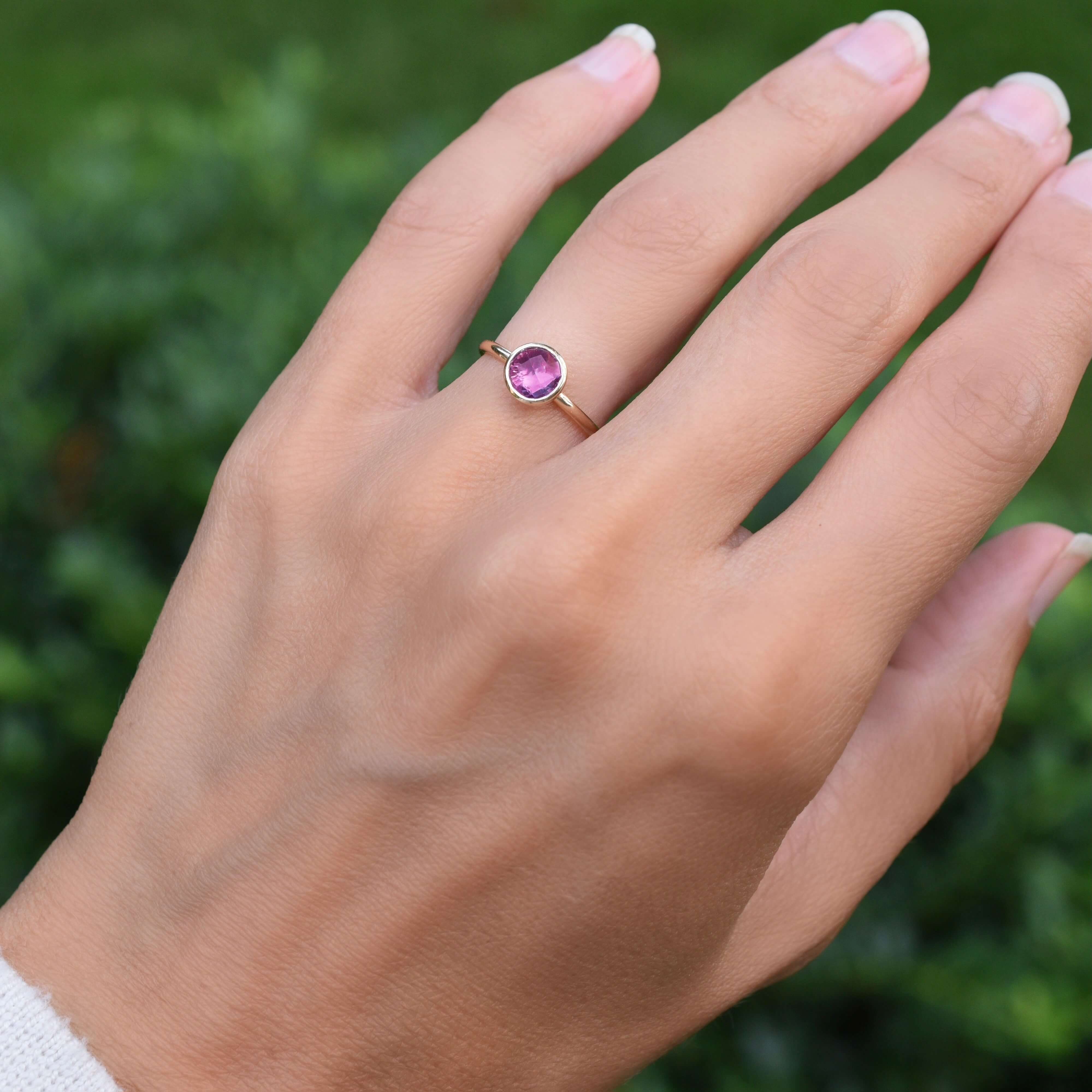 Grand Pink Sapphire Ring in 14k Gold (October) - Image 2