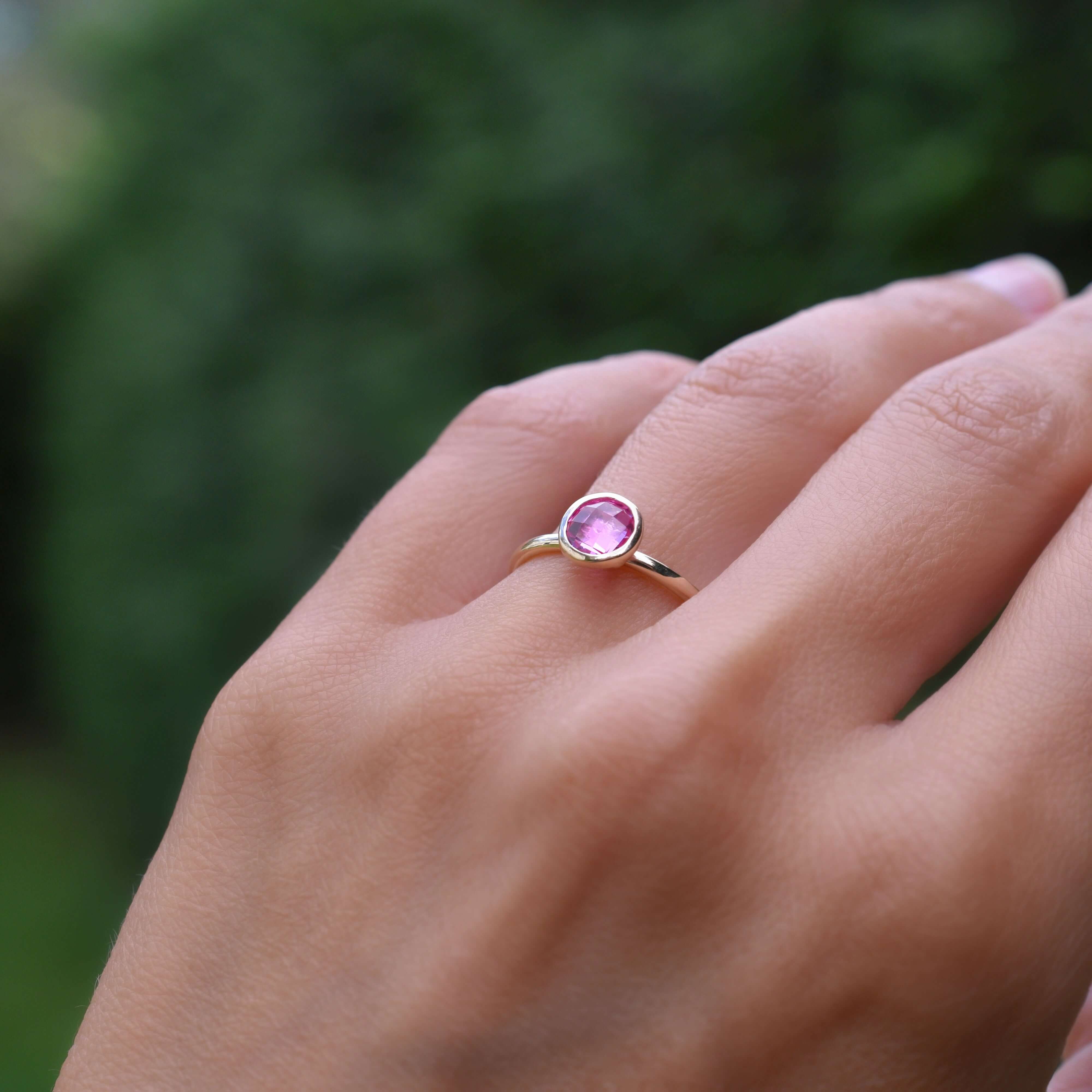 Grand Pink Sapphire Ring in 14k Gold (October) - Image 3