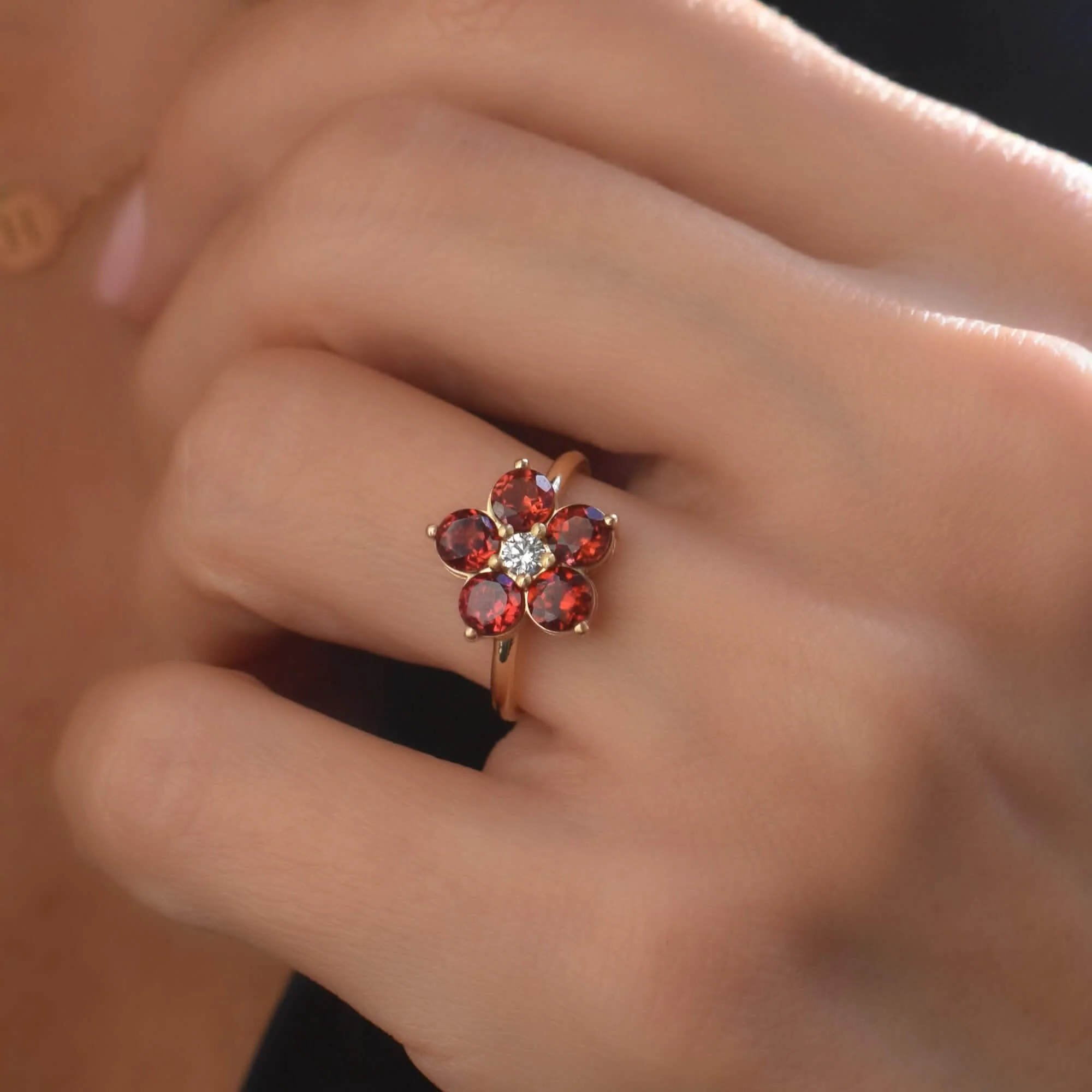 Greenwich Flower Garnet & Diamond Ring in 14k Gold (January) - Image 7