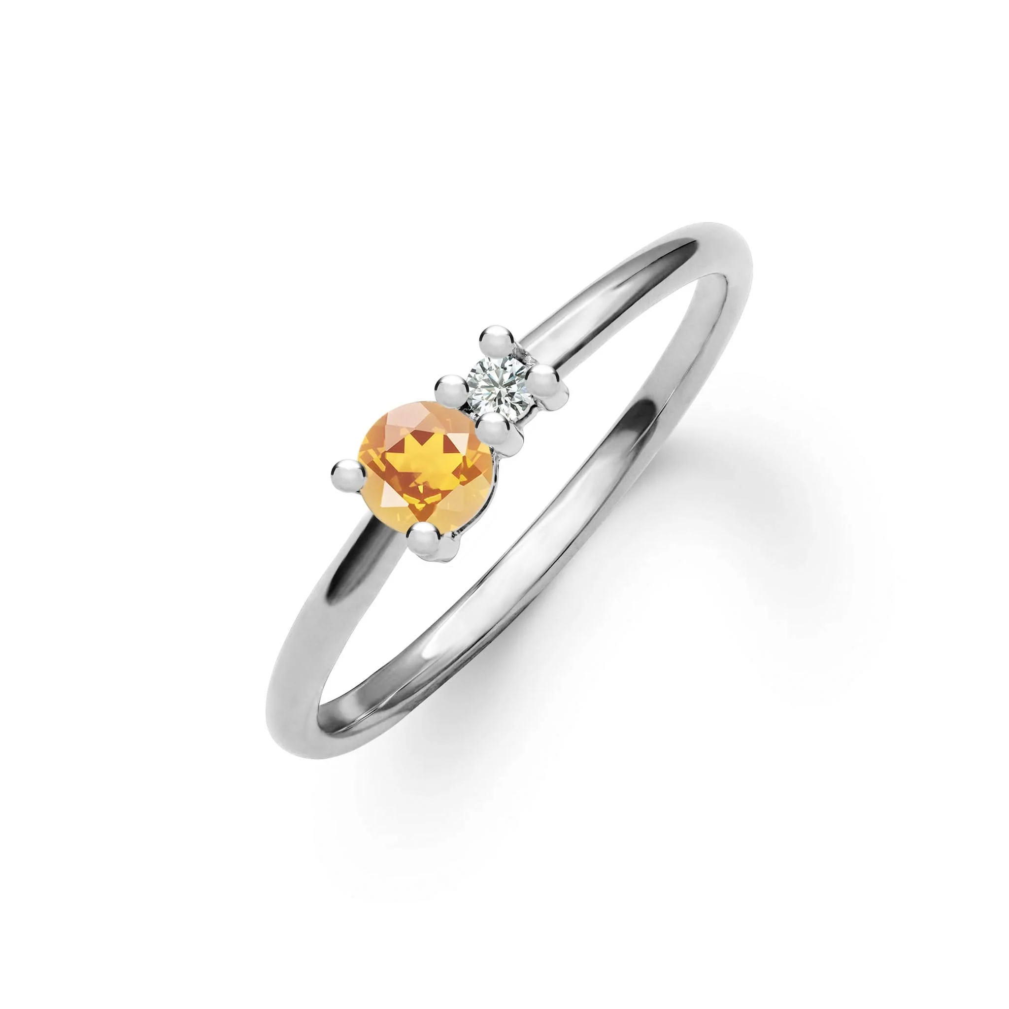 The Vault: Greenwich Solitaire Citrine & Diamond Ring, White Gold Size 4.5