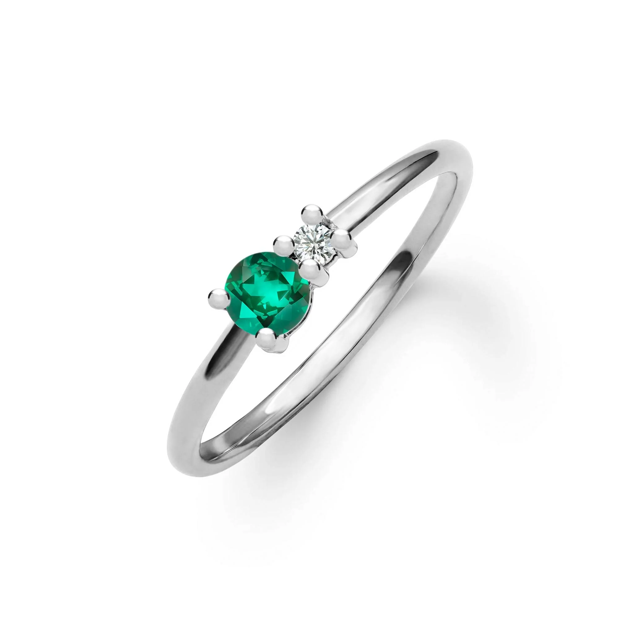 The Vault: Greenwich Solitaire Emerald & Diamond Ring, White Gold Size 6.5