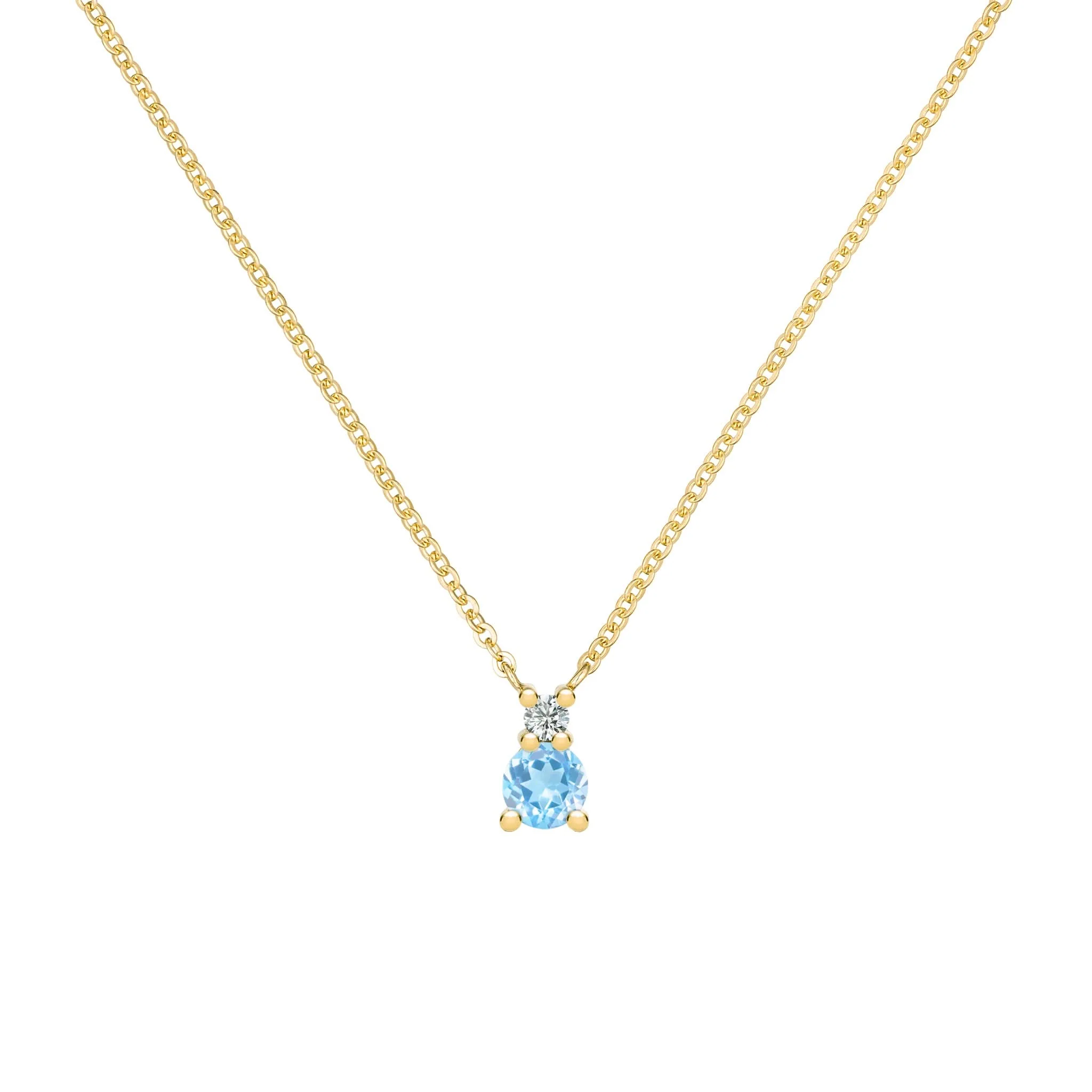 The Vault: Greenwich Solitaire Nantucket Blue Topaz & Diamond Necklace, Yellow Gold Size Small with 1" Extender