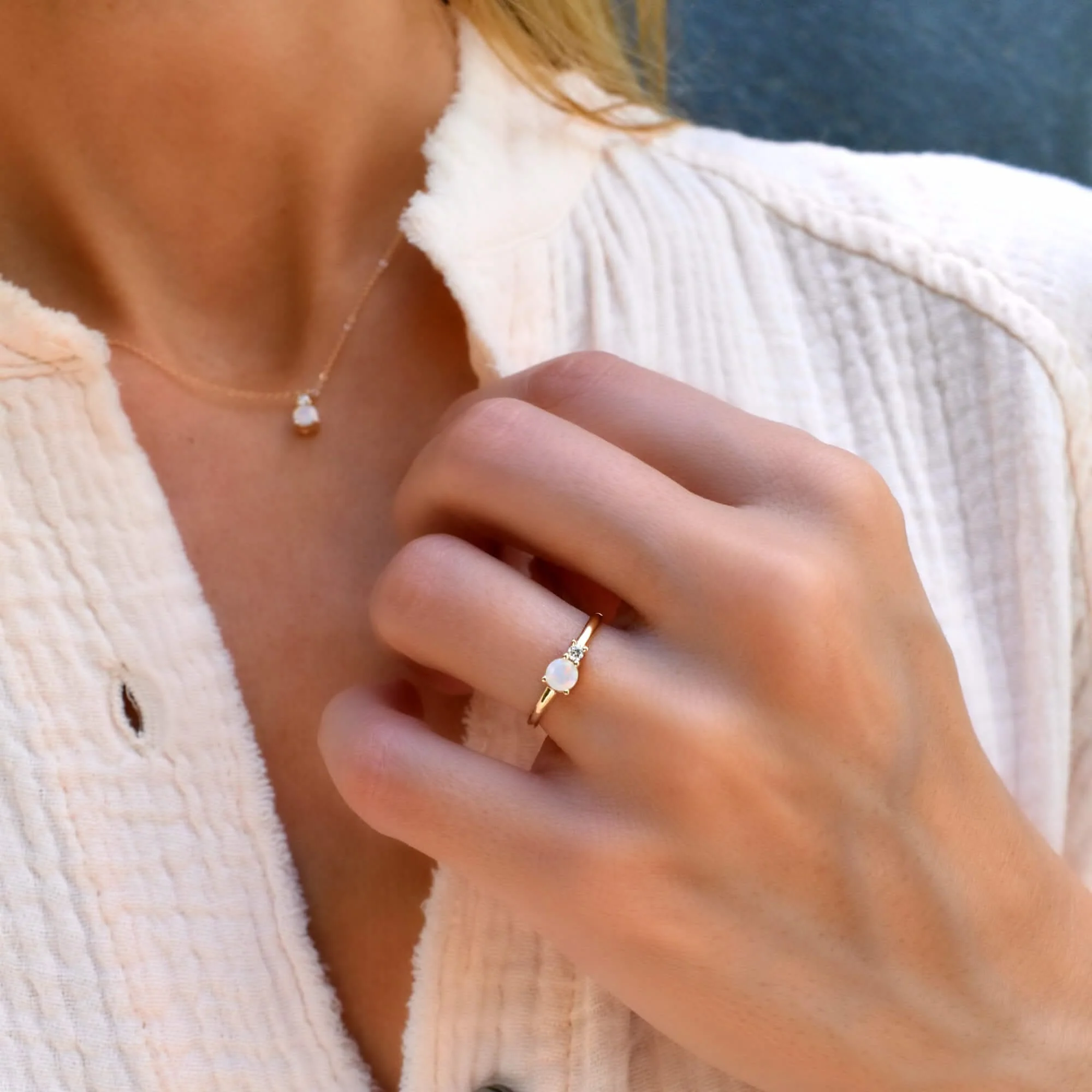 The Vault: Greenwich Solitaire Opal & Diamond Ring, White Gold Size 8 - Image 3