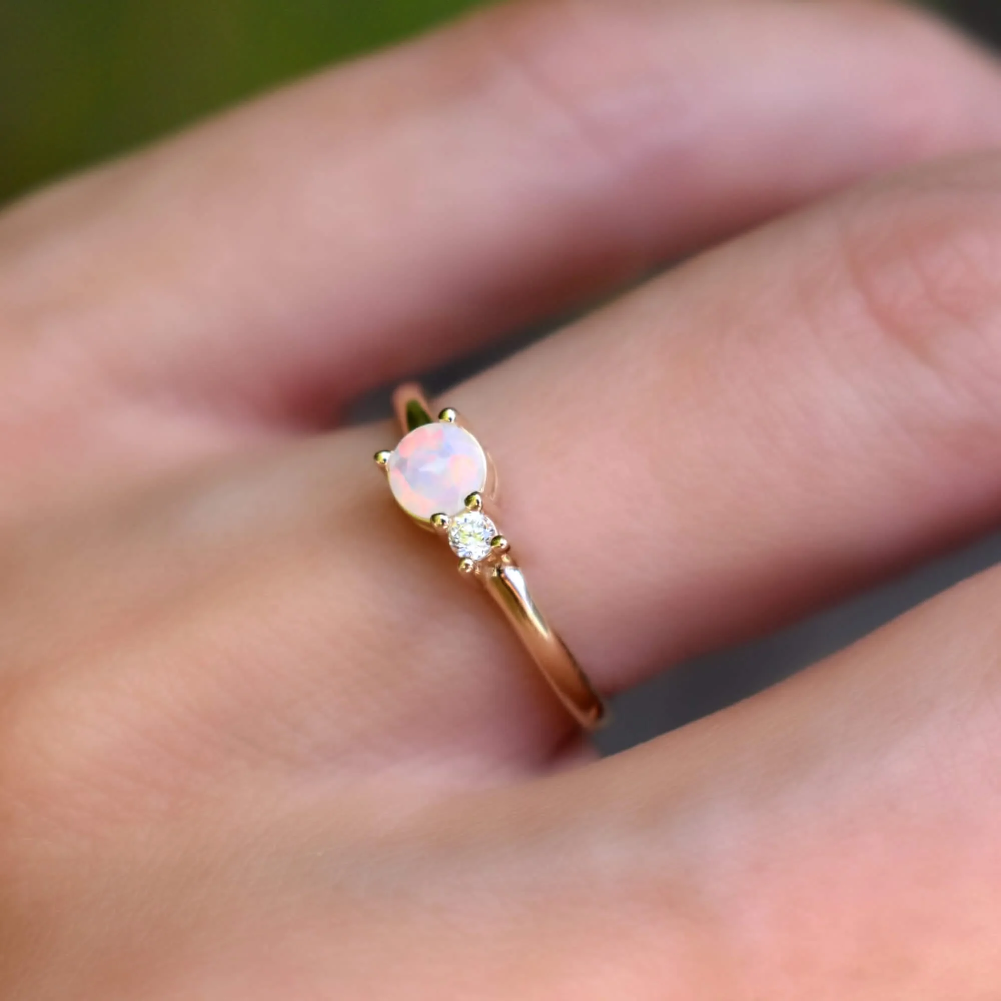 The Vault: Greenwich Solitaire Opal & Diamond Ring, White Gold Size 8 - Image 5