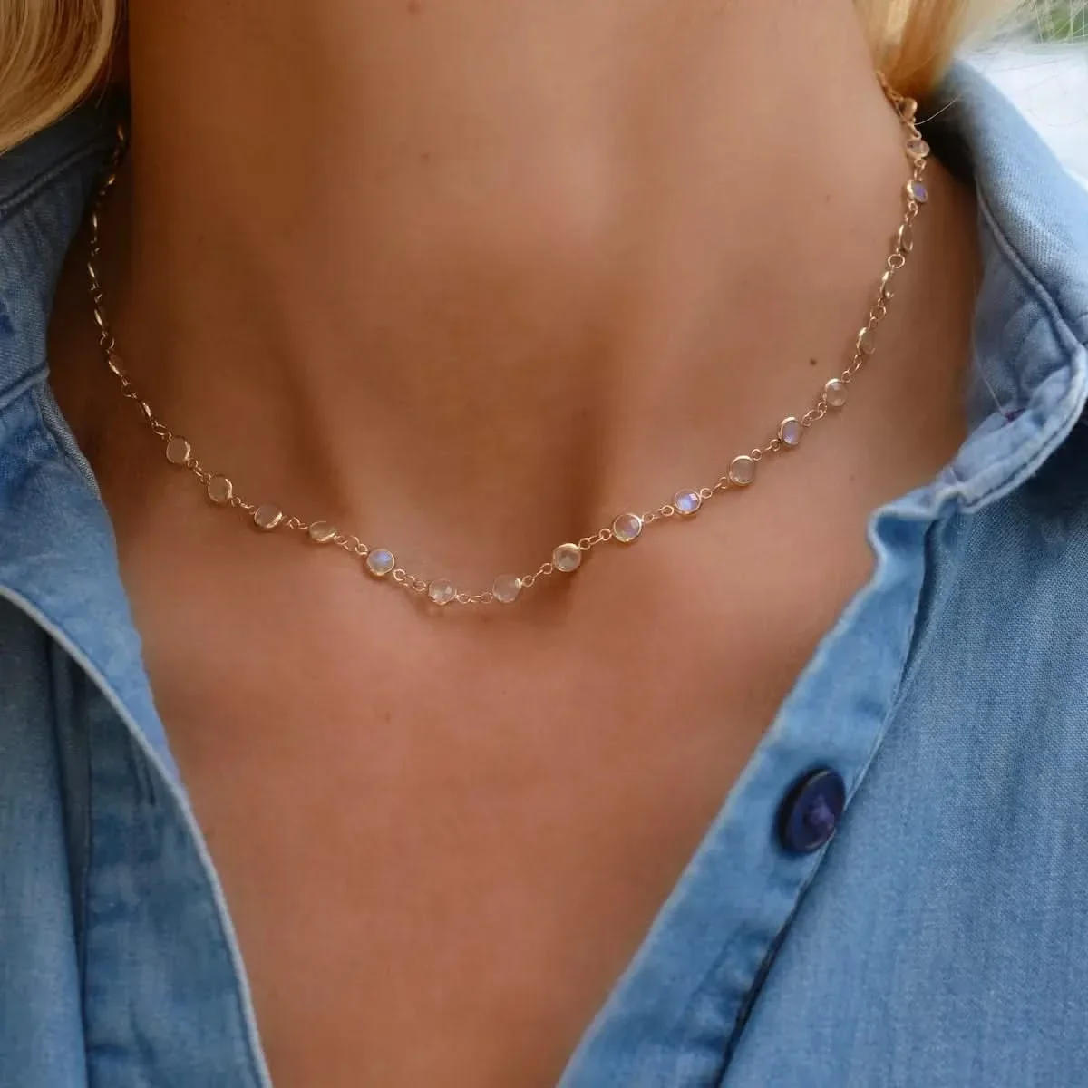 Newport Moonstone Necklace in 14k Gold (June) - Image 3