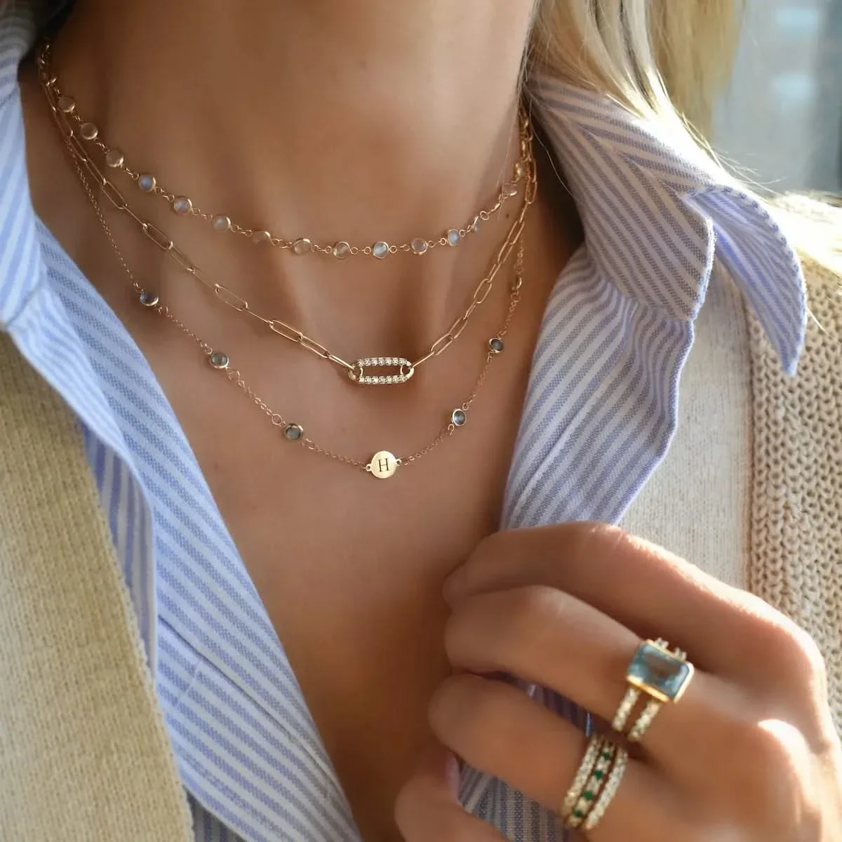 Newport Moonstone Necklace in 14k Gold (June) - Image 9
