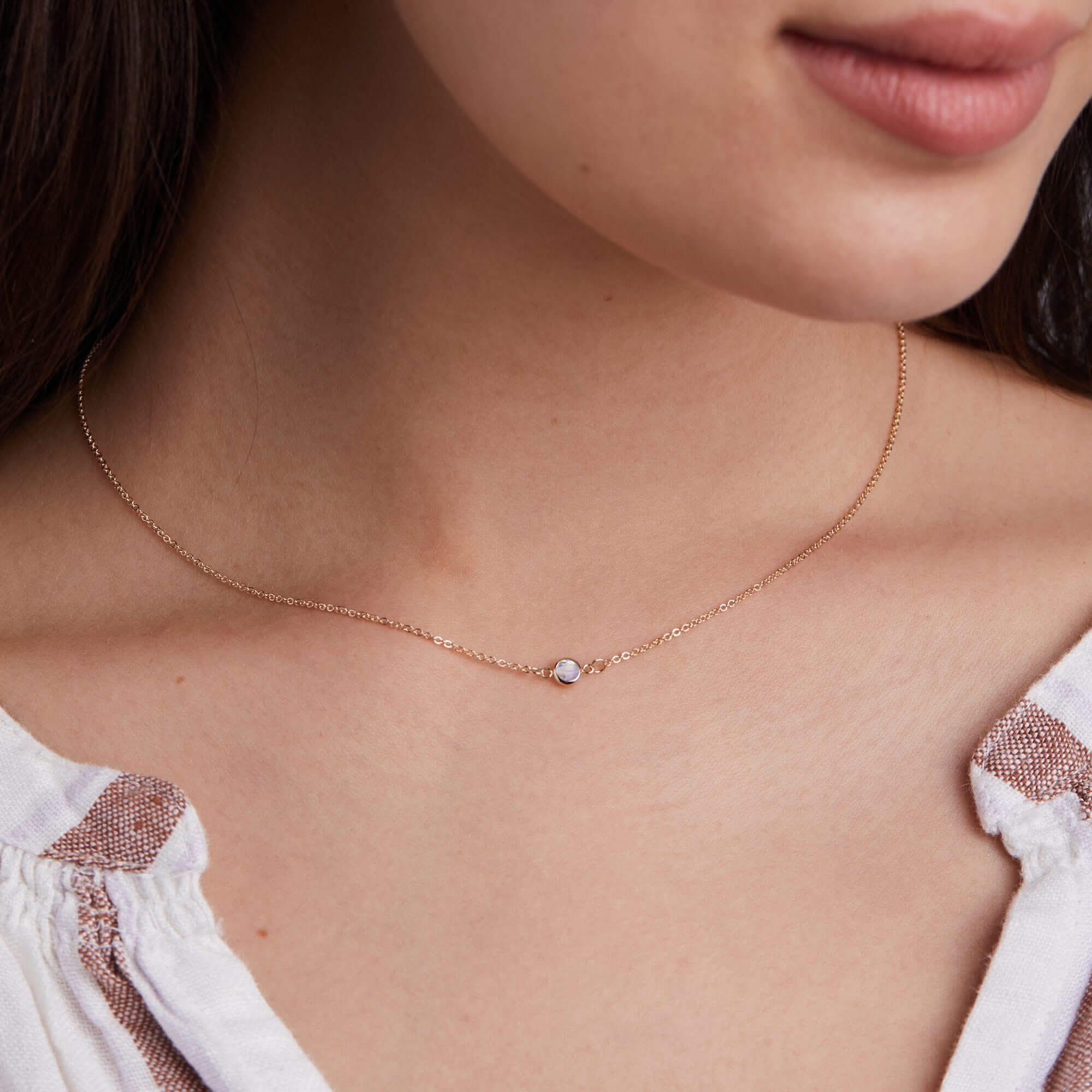 Petite 1 Moonstone Necklace in 14k Gold (June) - Image 3