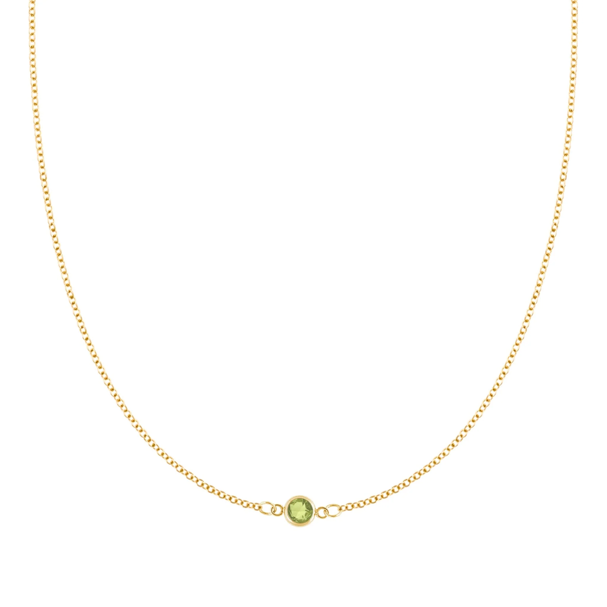Petite 1 Peridot Necklace in 14k Gold (August)