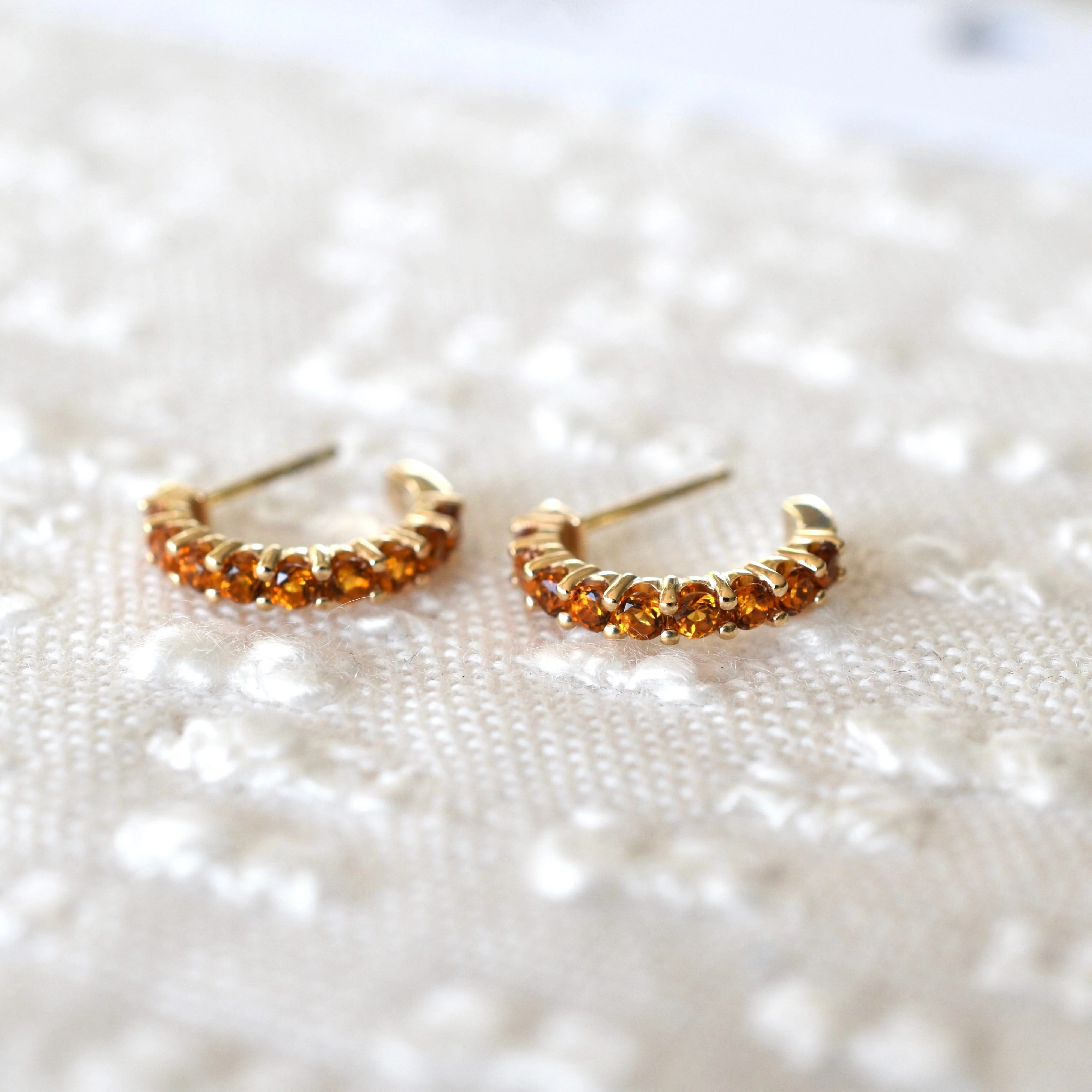 The Vault: Rosecliff Citrine Huggie Hoop Earrings, Yellow Gold - Image 6