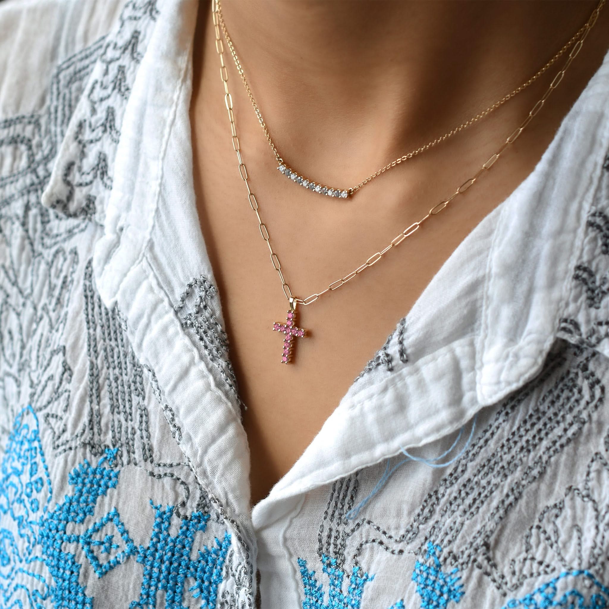 The Vault: Rosecliff Cross Pink Sapphire Pendant, White Gold - Image 6